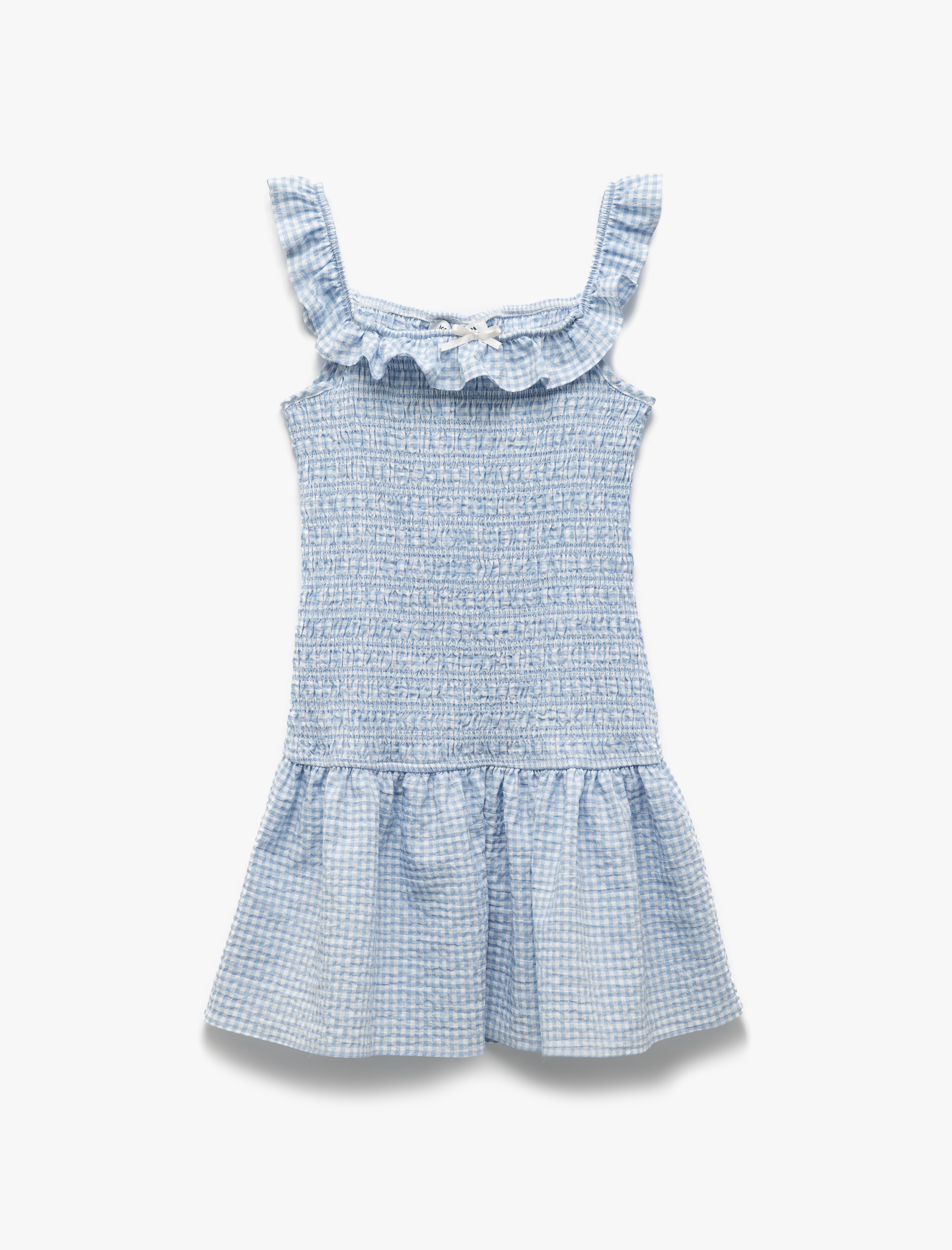   Koton X İnji - Kayık Yaka Gipeli Omzu Açık Pötikareli Fırfır Detaylı Mini Elbise