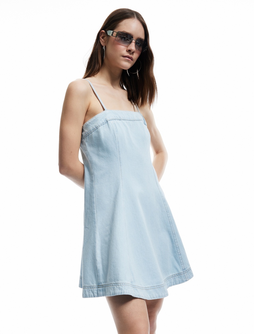   Koton X İnji - Askılı A Kesim Pamuklu Mini Denim Elbise
