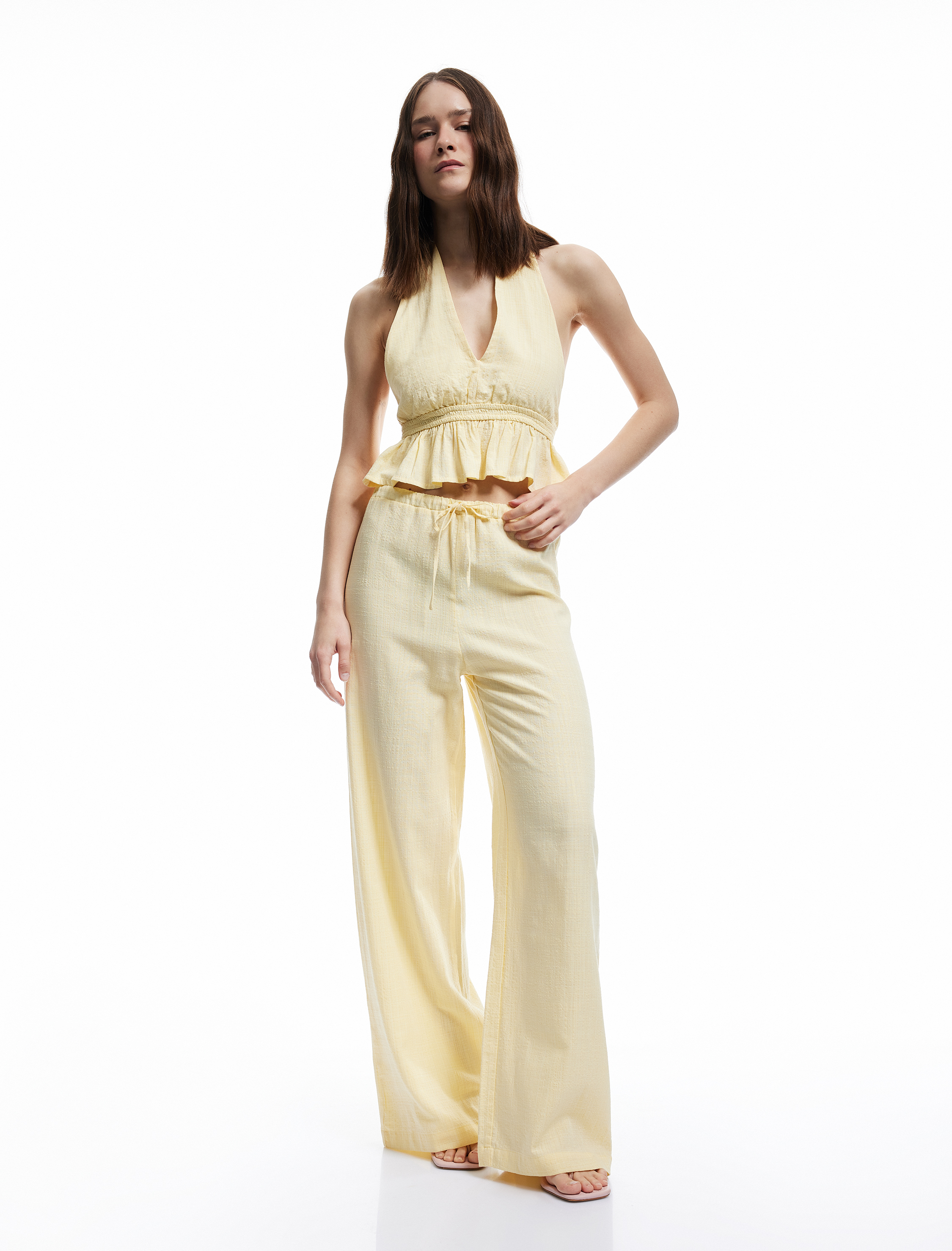   Koton X İnji - Beli Bağcıklı Düz Paça Viskon Karışımlı Pantolon