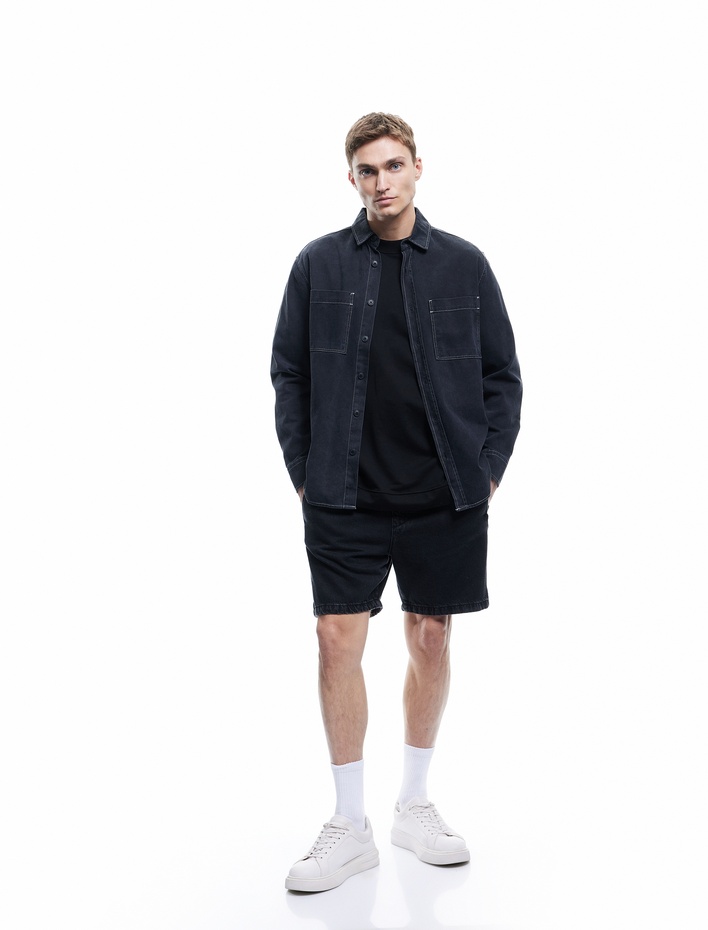  Oversize Kot Şort Bermuda Cep Detaylı Pamuklu