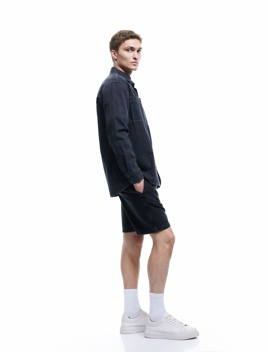   Oversize Kot Şort Bermuda Cep Detaylı Pamuklu