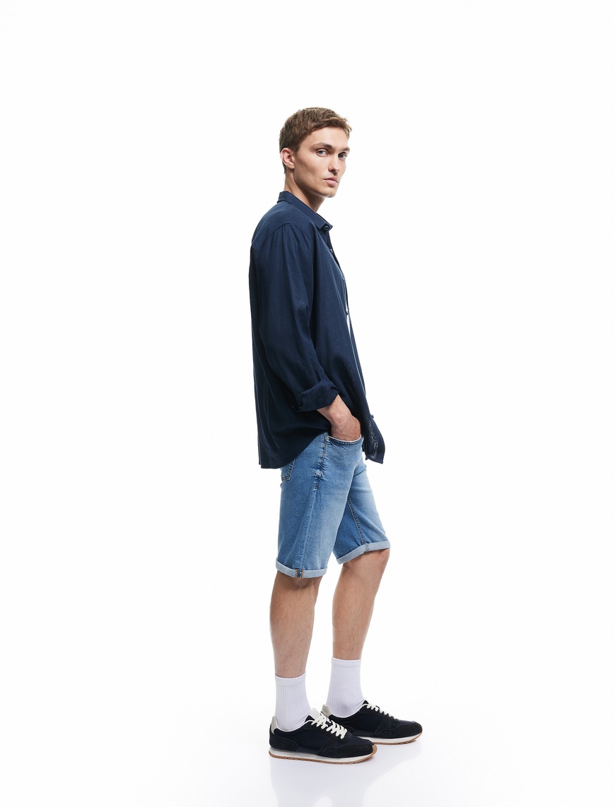   Oversize Kot Şort Bermuda Cep Detaylı Pamuklu