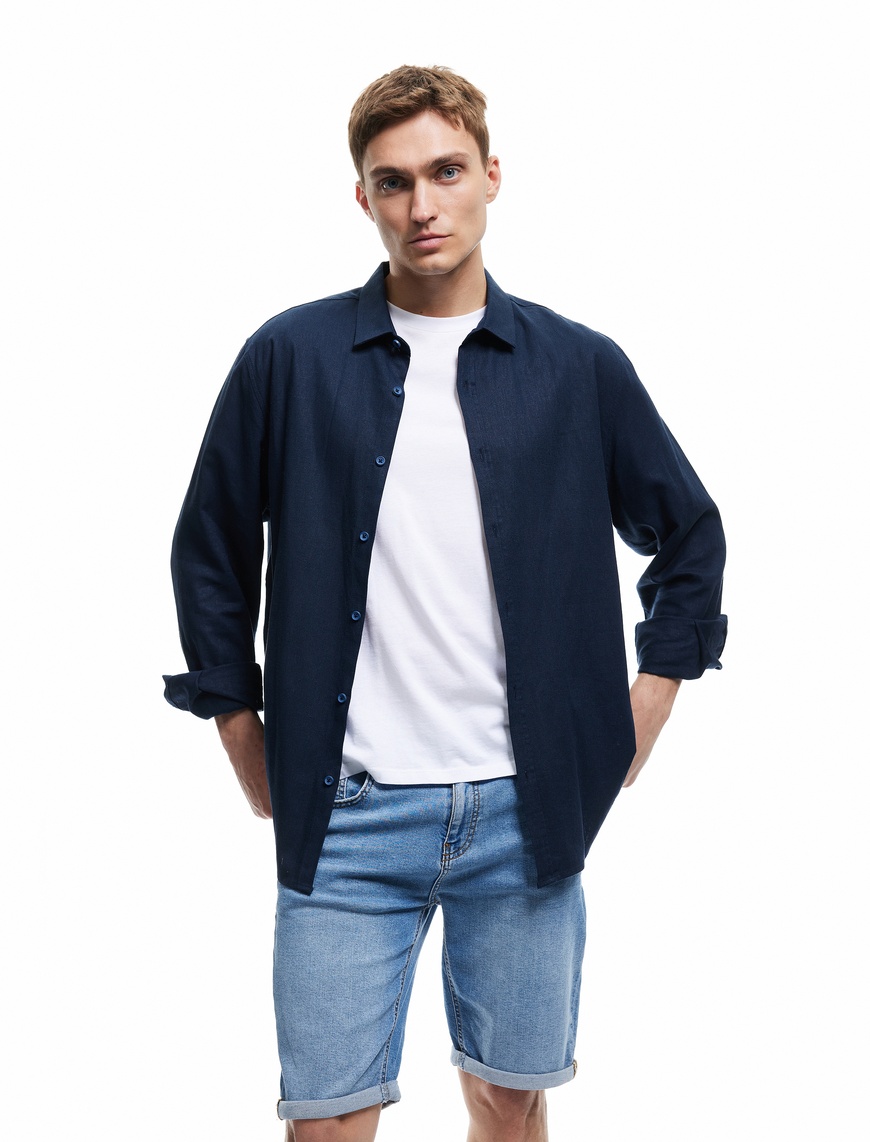   Oversize Kot Şort Bermuda Cep Detaylı Pamuklu