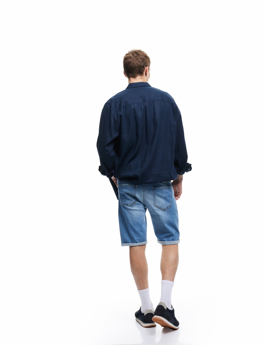   Oversize Kot Şort Bermuda Cep Detaylı Pamuklu