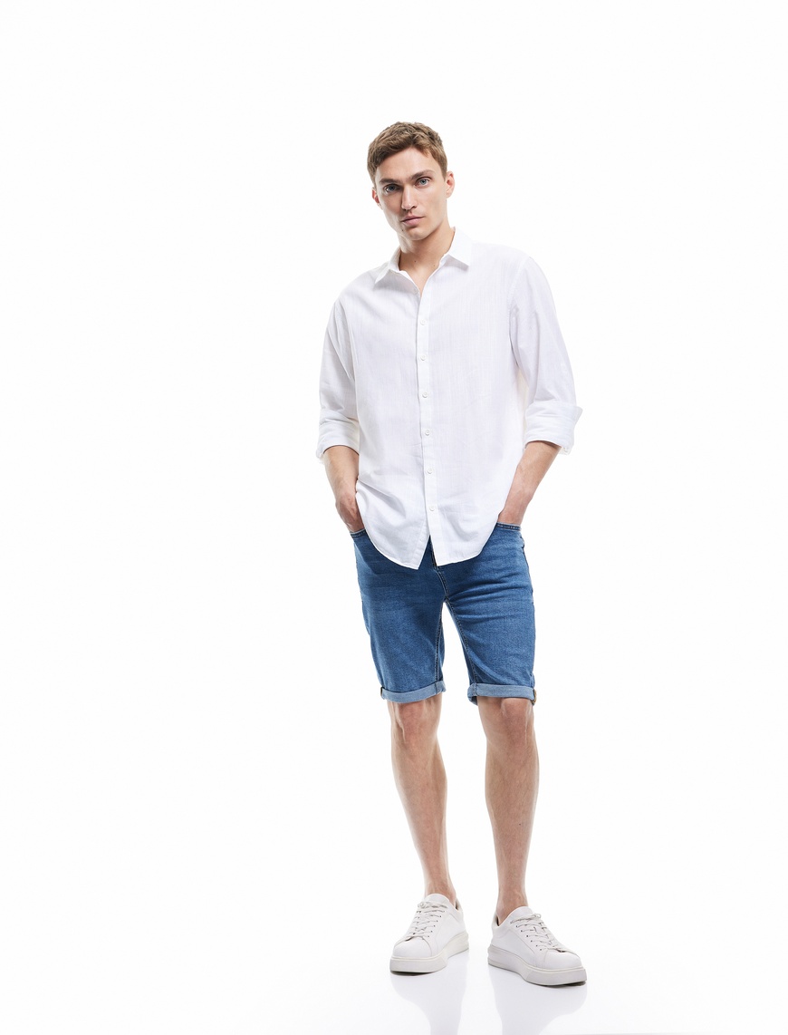   Oversize Kot Şort Bermuda Cep Detaylı Pamuklu