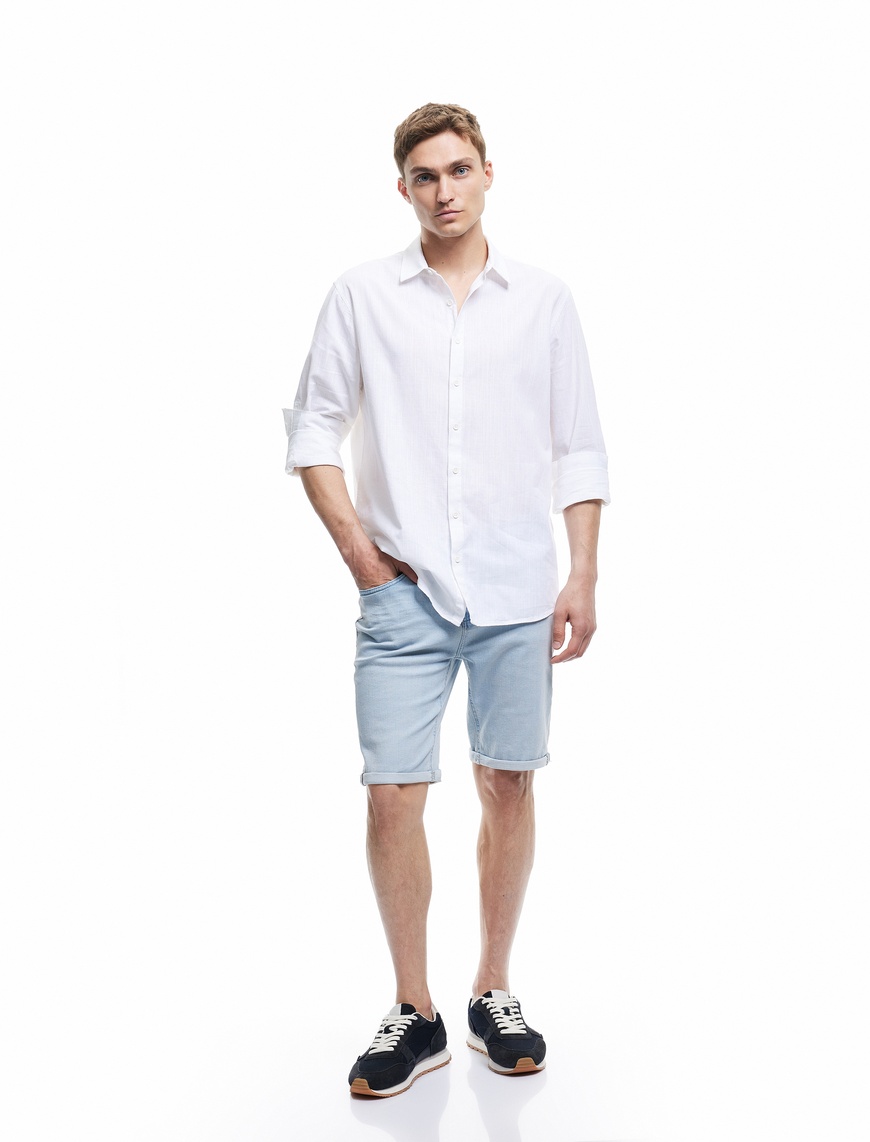   Kot Şort Slim Fit Cep Detaylı Pamuklu