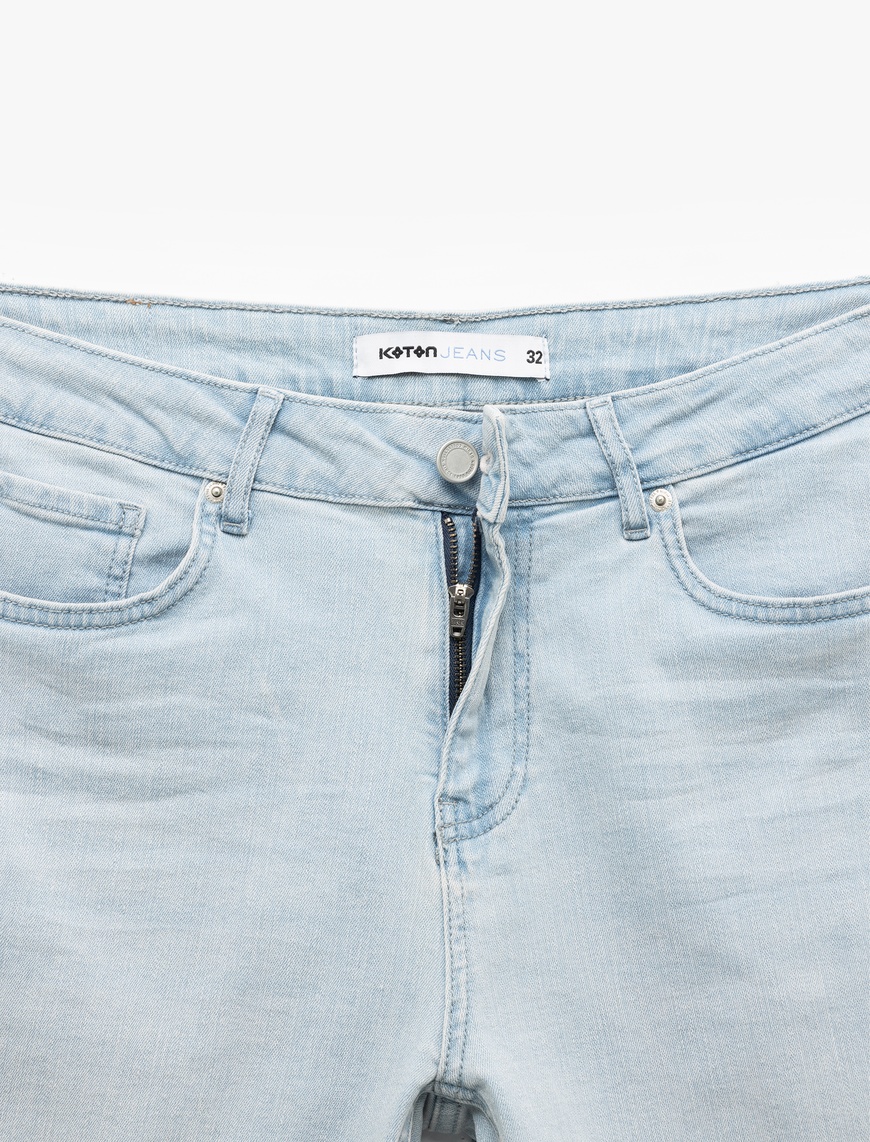   Kot Şort Slim Fit Cep Detaylı Pamuklu