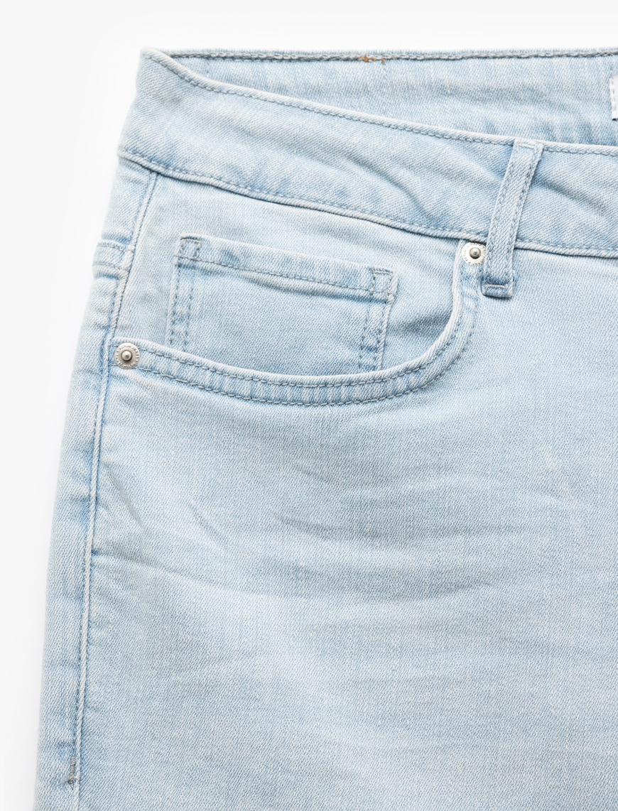   Kot Şort Slim Fit Cep Detaylı Pamuklu