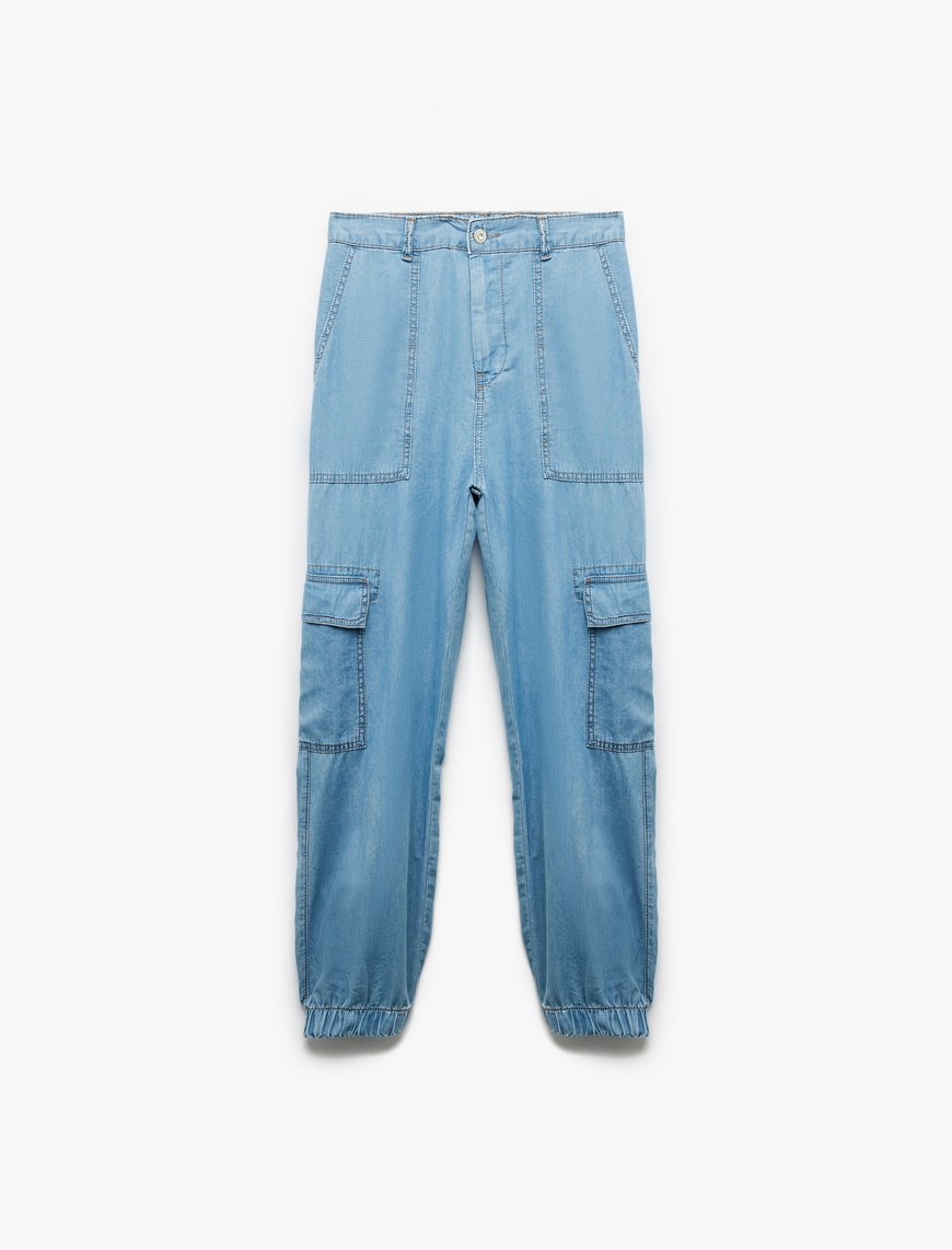   Jogger Kargo Cepli Düğmeli Kot Pantolon