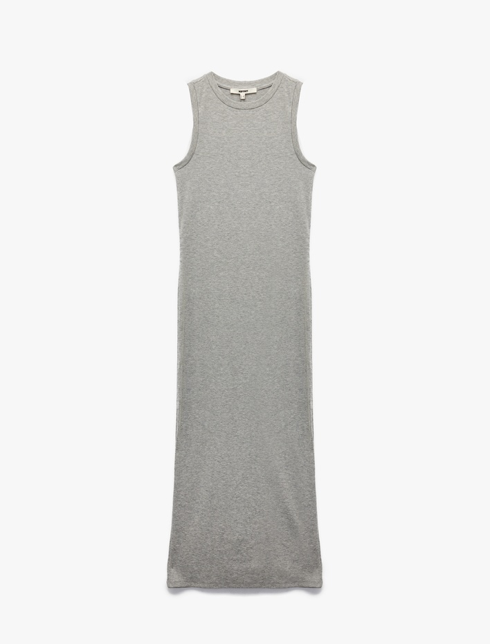  Bisiklet Yaka Kolsuz Slim Fit Midi Kalem Elbise