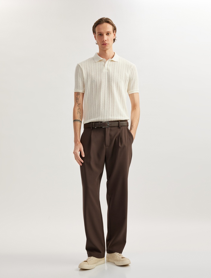  Kısa Kollu Regular Fit Pamuk Karışımlı Dokulu Polo Yaka Tişört