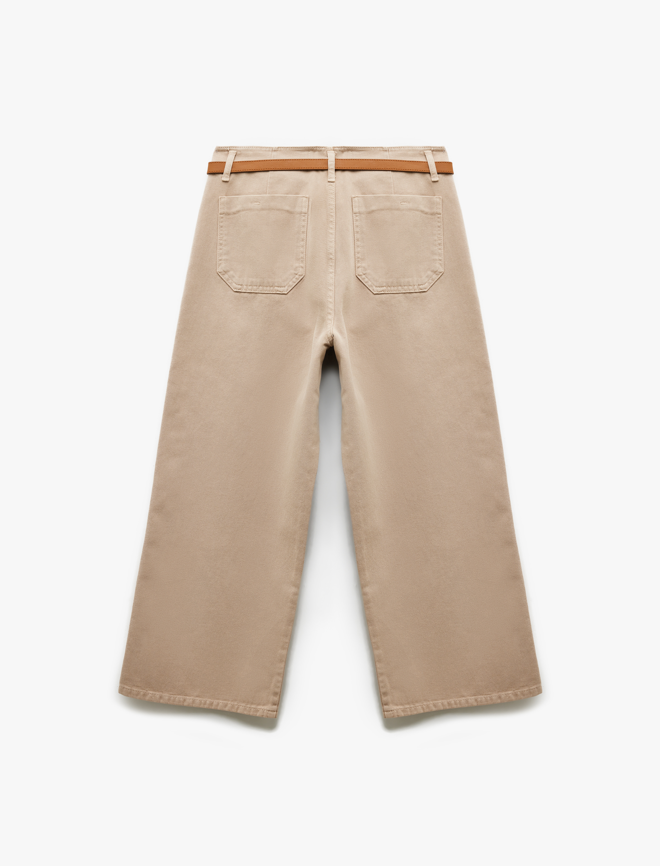   Düğmeli Kesik Geniş Paça Kemerli Pantolon - Wide Leg Jeans