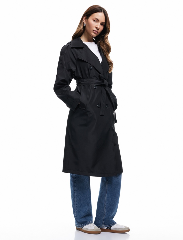  Cepli Uzun Kollu Kemerli Kruvaze Uzun Gabardin Trençkot