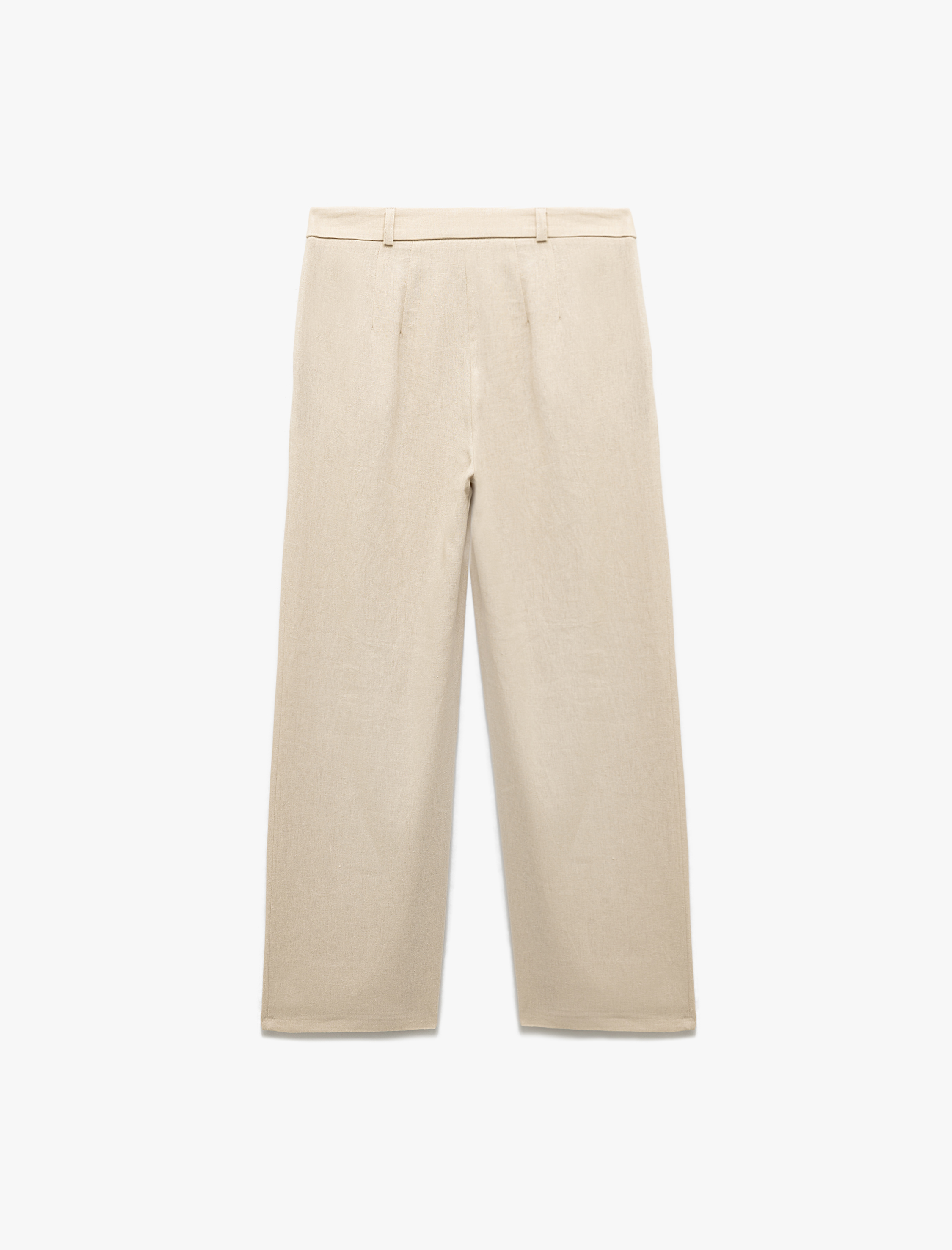   Keten Viskon Karışımlı Cepli Pile Detaylı Geniş Paça Pantolon