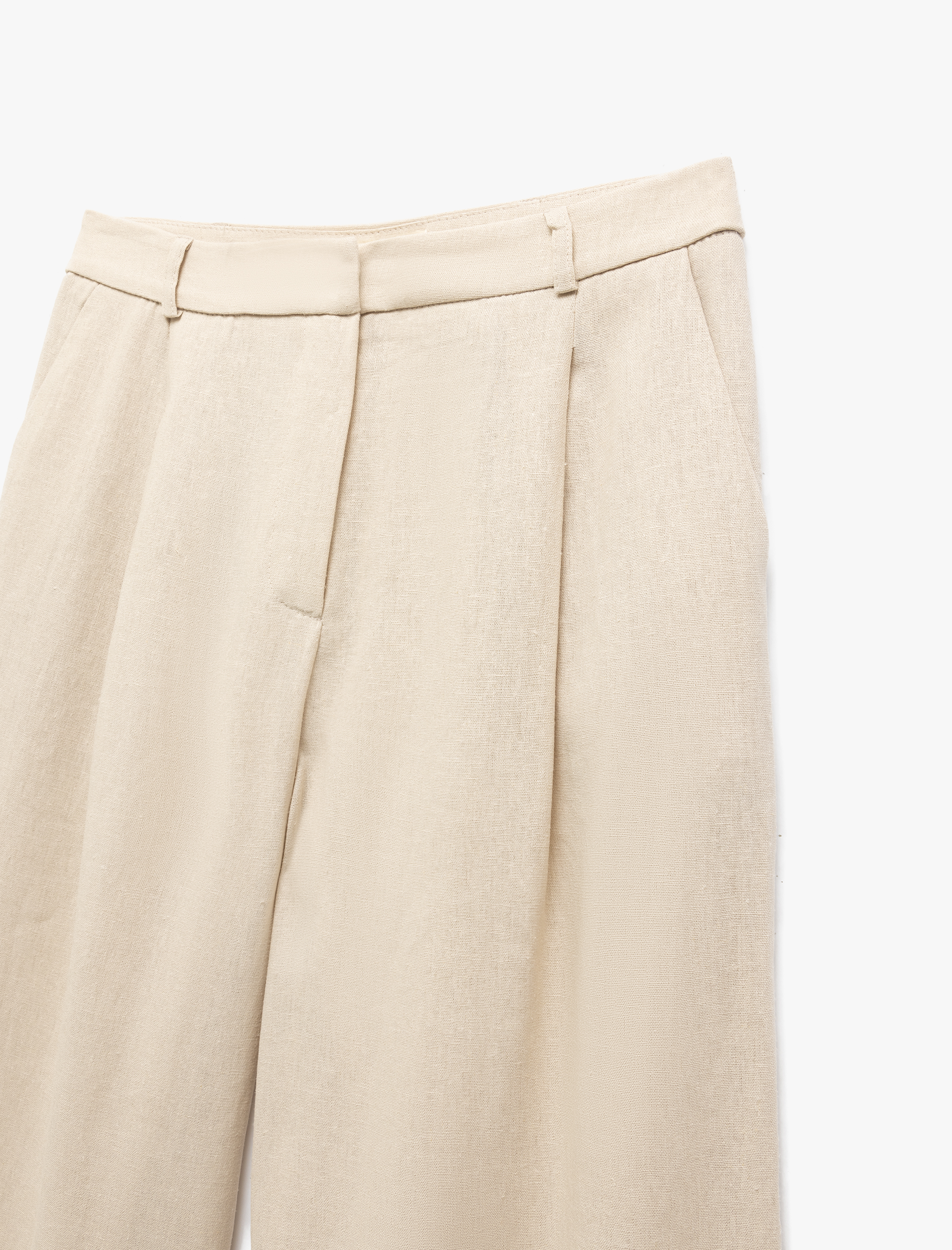   Keten Viskon Karışımlı Cepli Pile Detaylı Geniş Paça Pantolon