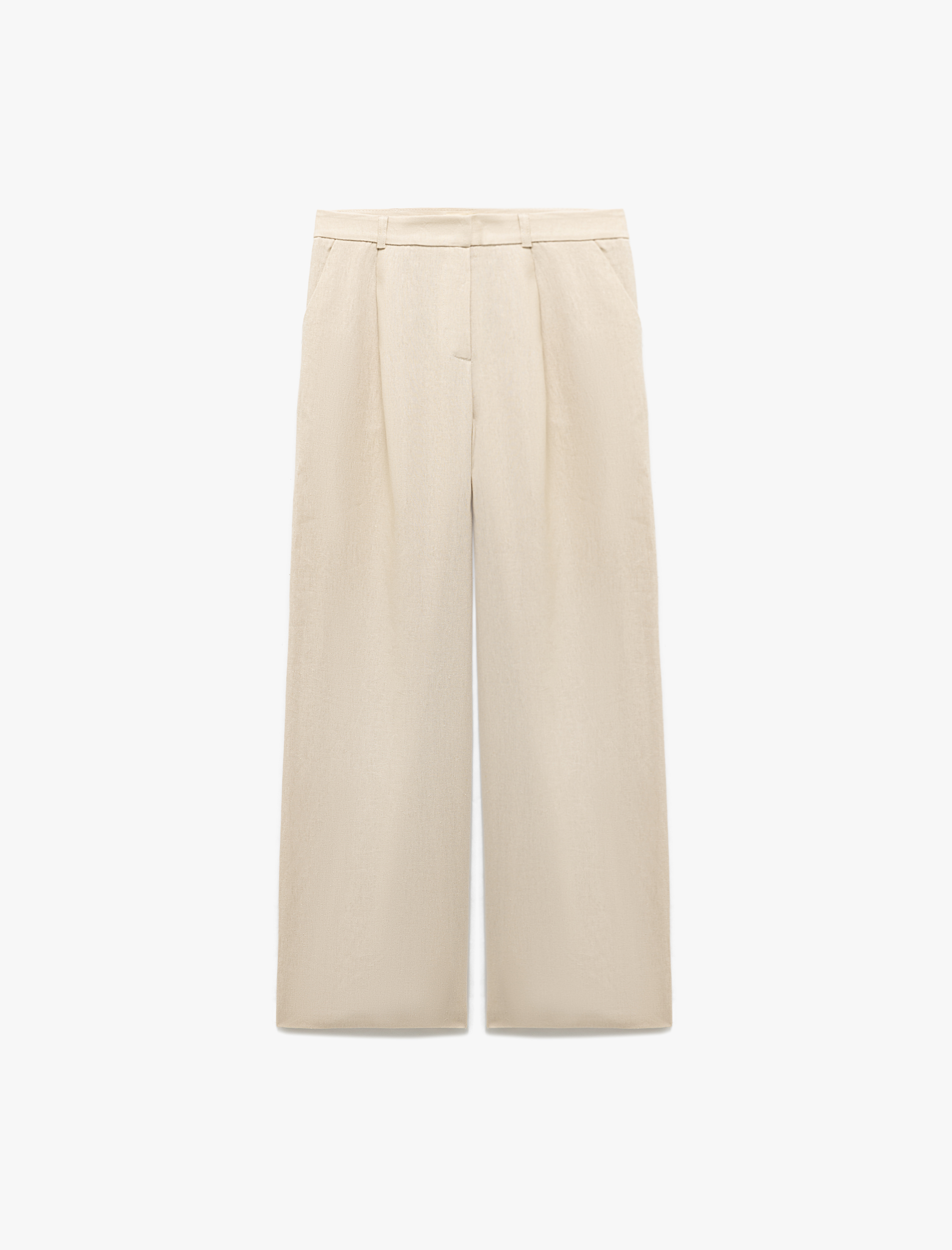   Keten Viskon Karışımlı Cepli Pile Detaylı Geniş Paça Pantolon