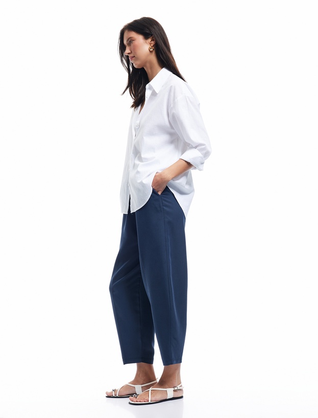 Modal Kumaş Beli Lastikli Bağlamalı Cepli Balon Fit Pantolon_1