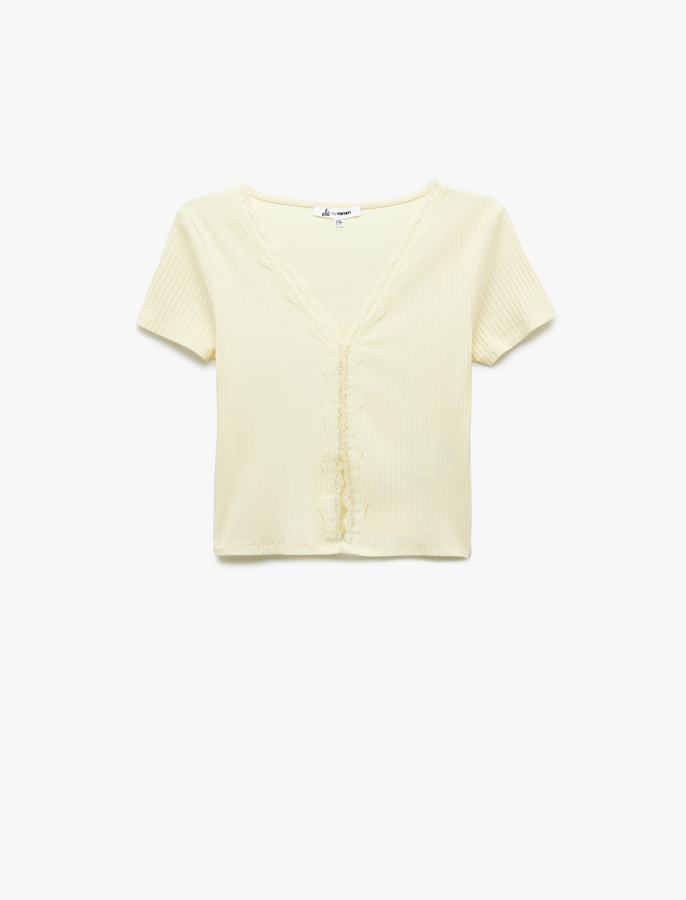   Dantel Detaylı Kısa Kollu V Yaka Tişört