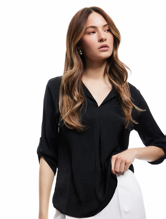  3/4 Kollu Pile Detaylı Aerobin Saten Tunik