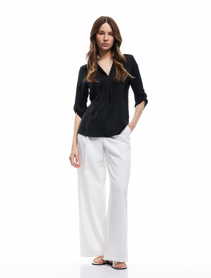  3/4 Kollu Pile Detaylı Aerobin Saten Tunik