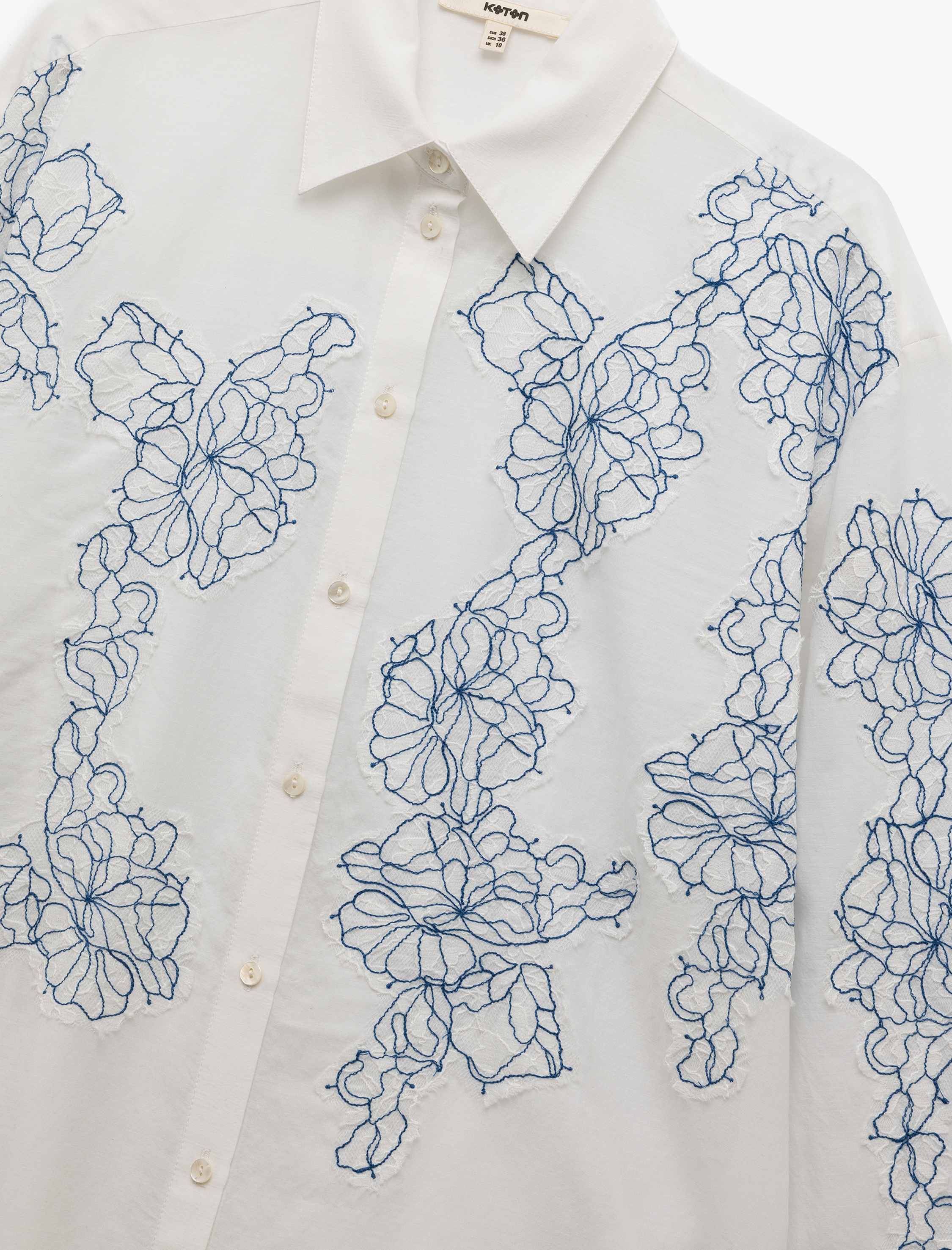   Pamuklu Uzun Kollu Gömlek Yaka İşlemeli Çiçekli Tunik