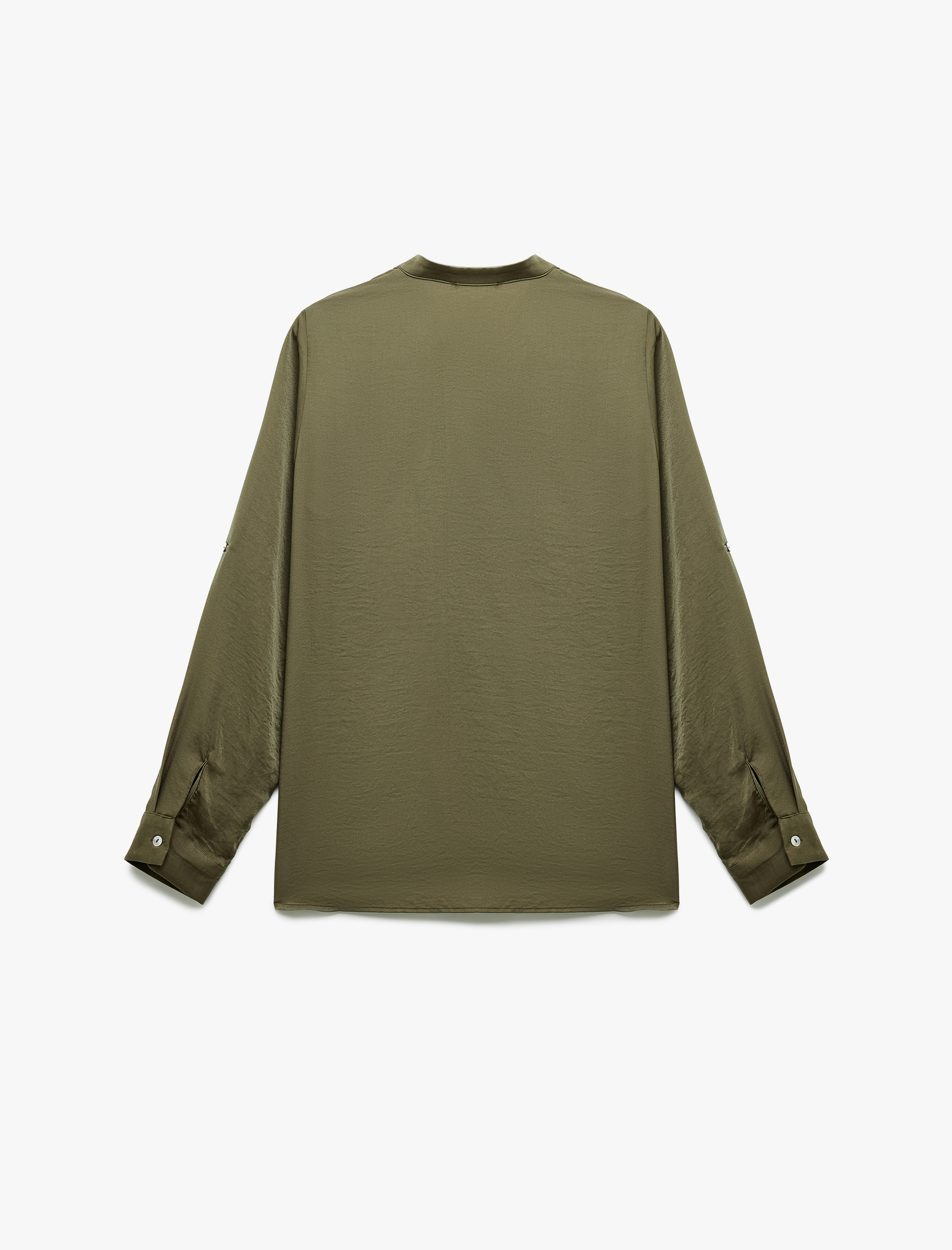   Aerobin Kumaş Cepli Katlanabilir Kol Detaylı Mandarin Yaka Saten Gömlek