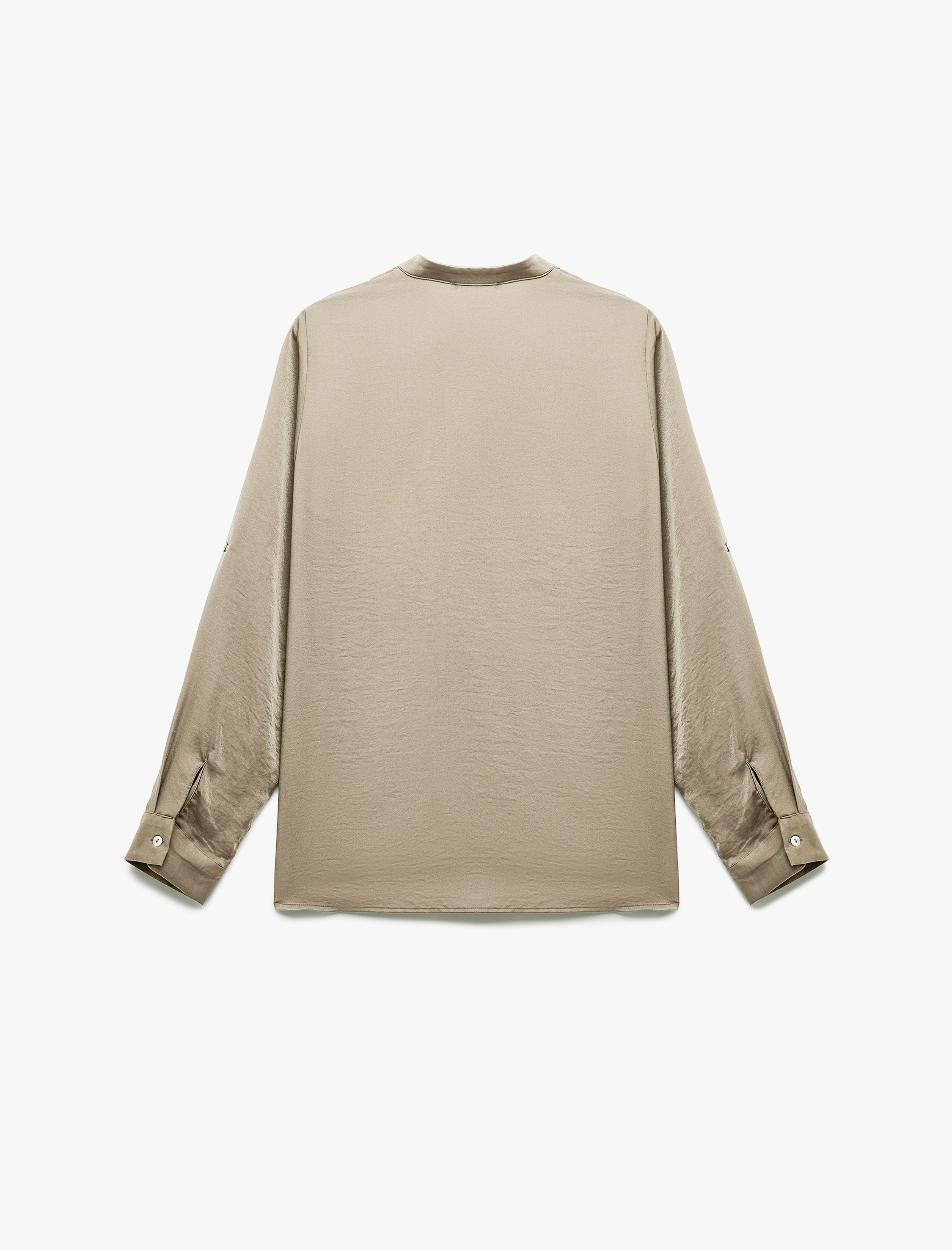   Aerobin Kumaş Cepli Katlanabilir Kol Detaylı Mandarin Yaka Saten Gömlek