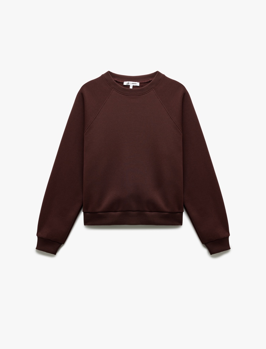   Üç İplik Şardonlu Dikiş Detaylı Bisiklet Yaka Oversize Sweatshirt
