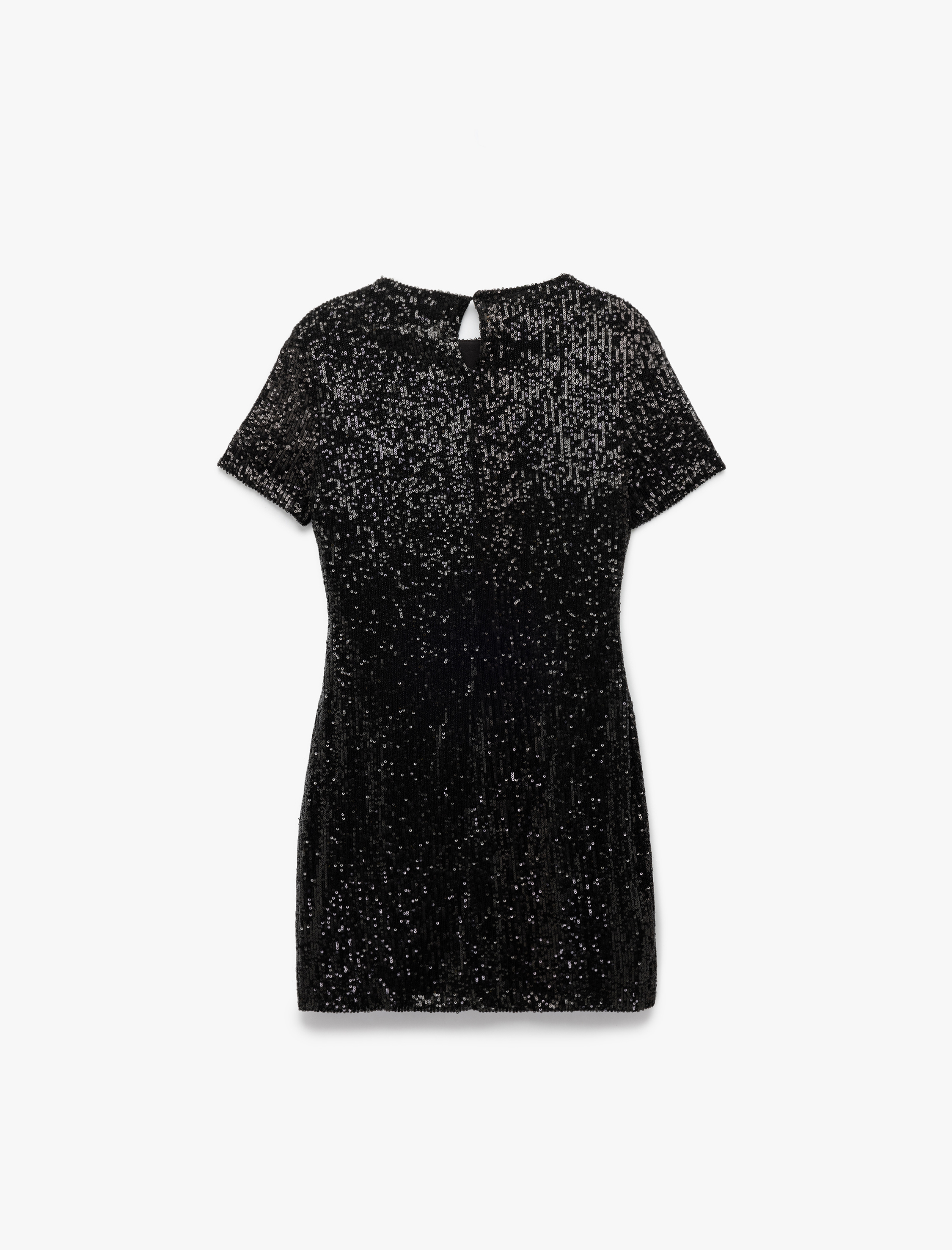   Kısa Kollu Bisiklet Yaka Slim Fit Pullu Payetli Mini Elbise