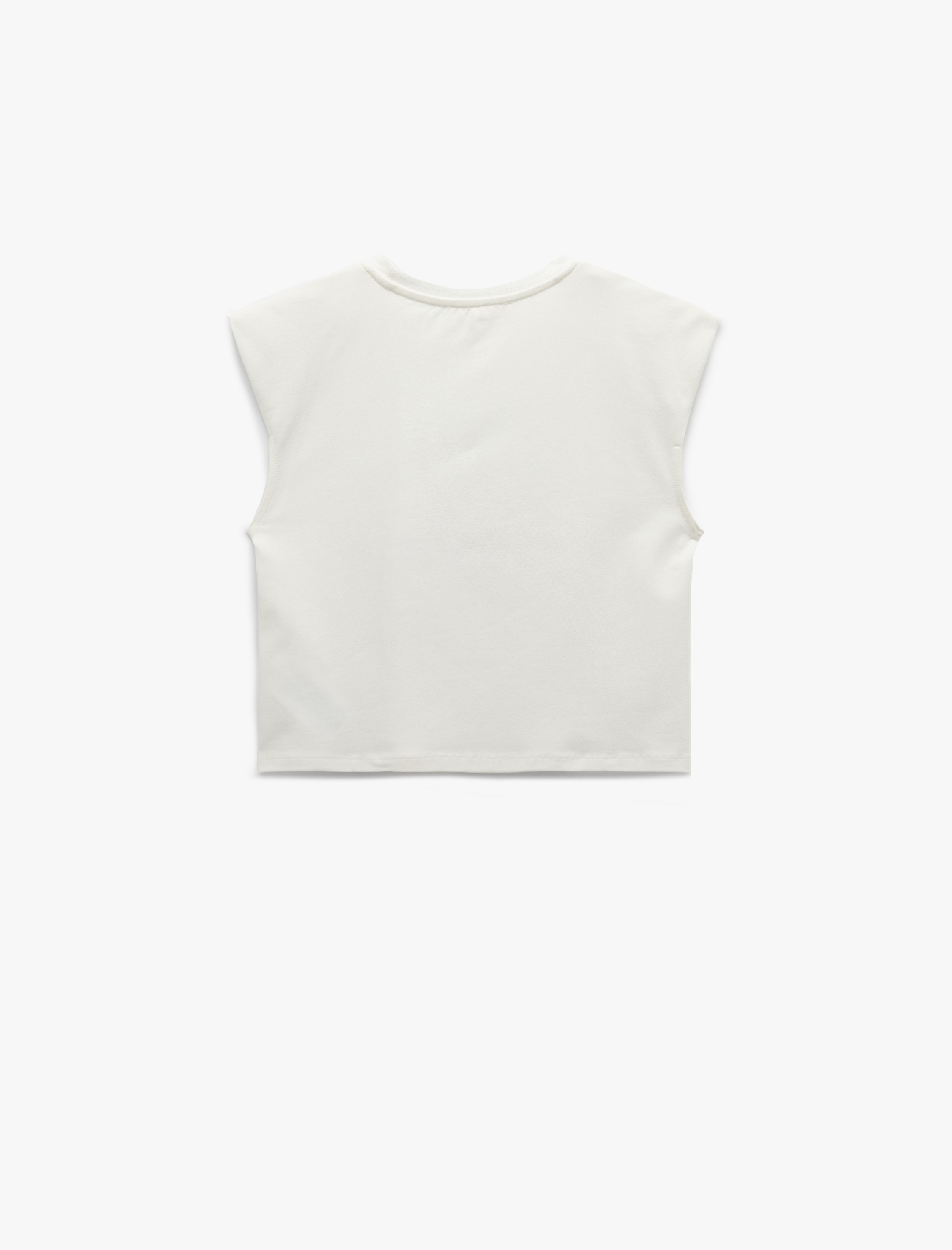   Pamuklu Kiraz Baskılı Bisiklet Yaka Kolsuz Crop Tişört