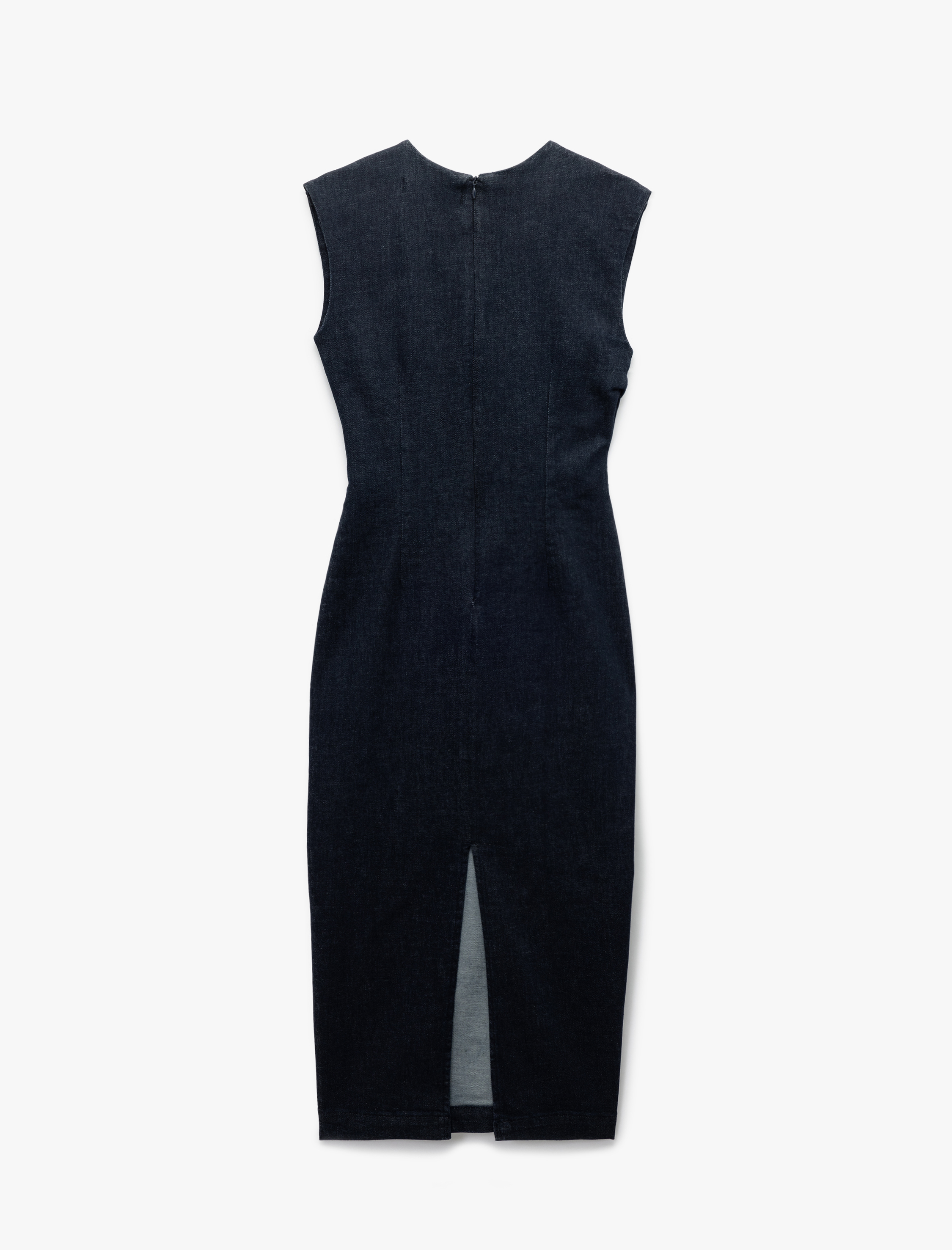   Toka Detaylı Bisiklet Yaka Pamuklu Kolsuz Uzun Denim Elbise