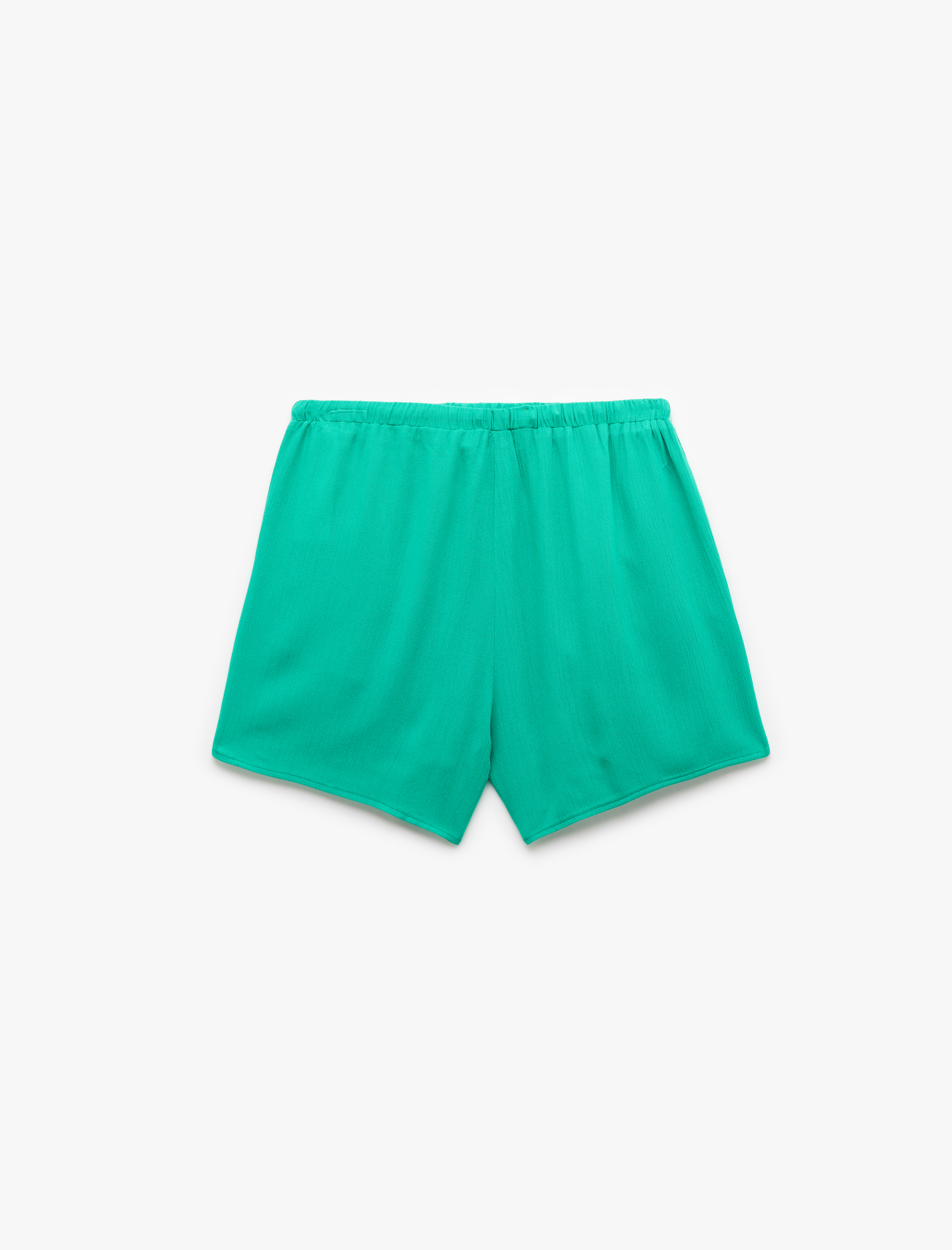   Viskon Crinkle Kumaş Astarlı Beli Lastikli Bağlamalı Cepli Mini Şort