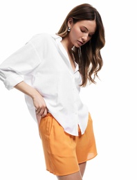 Viskon Crinkle Kumaş Astarlı Beli Lastikli Bağlamalı Cepli Mini Şort