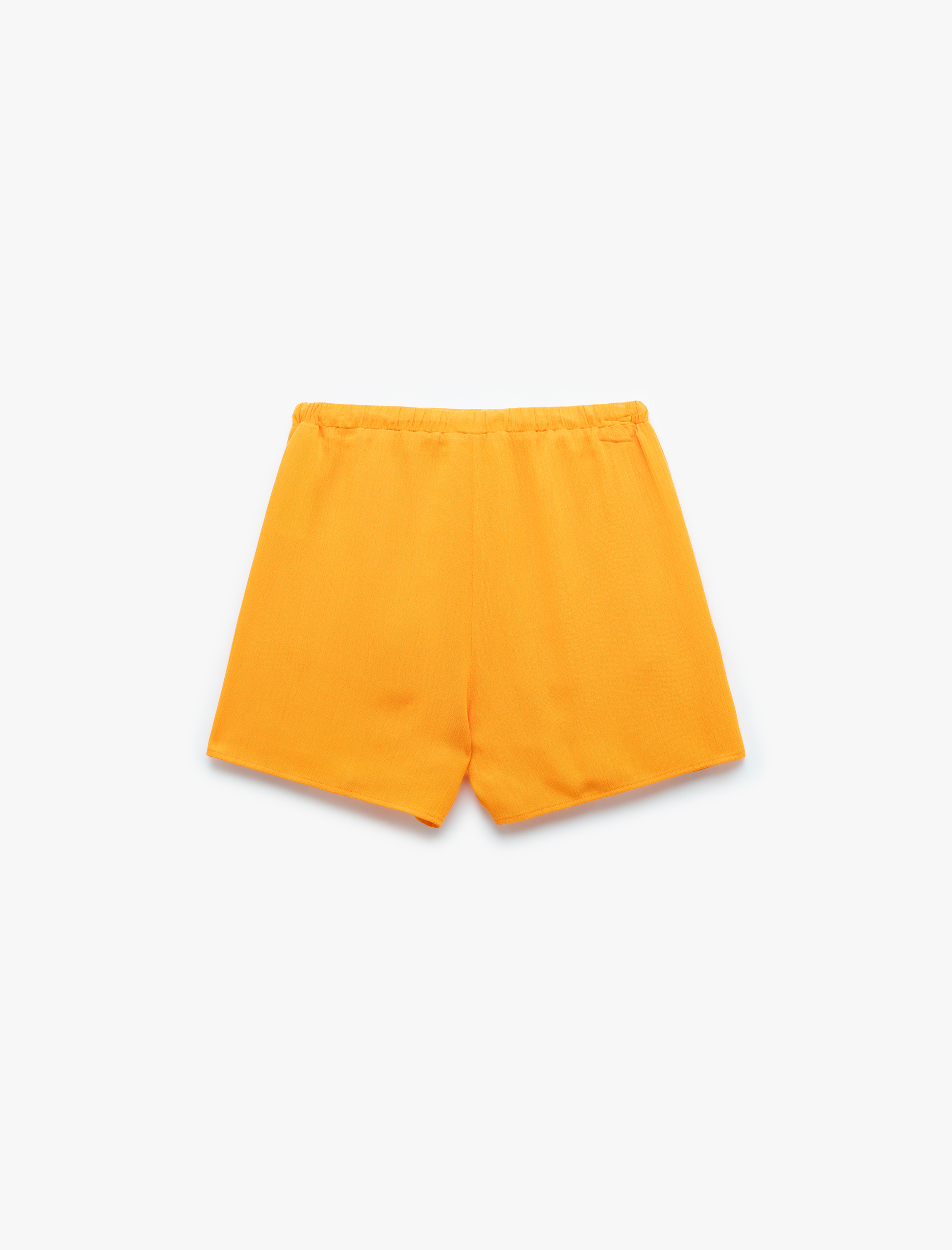   Viskon Crinkle Kumaş Astarlı Beli Lastikli Bağlamalı Cepli Mini Şort