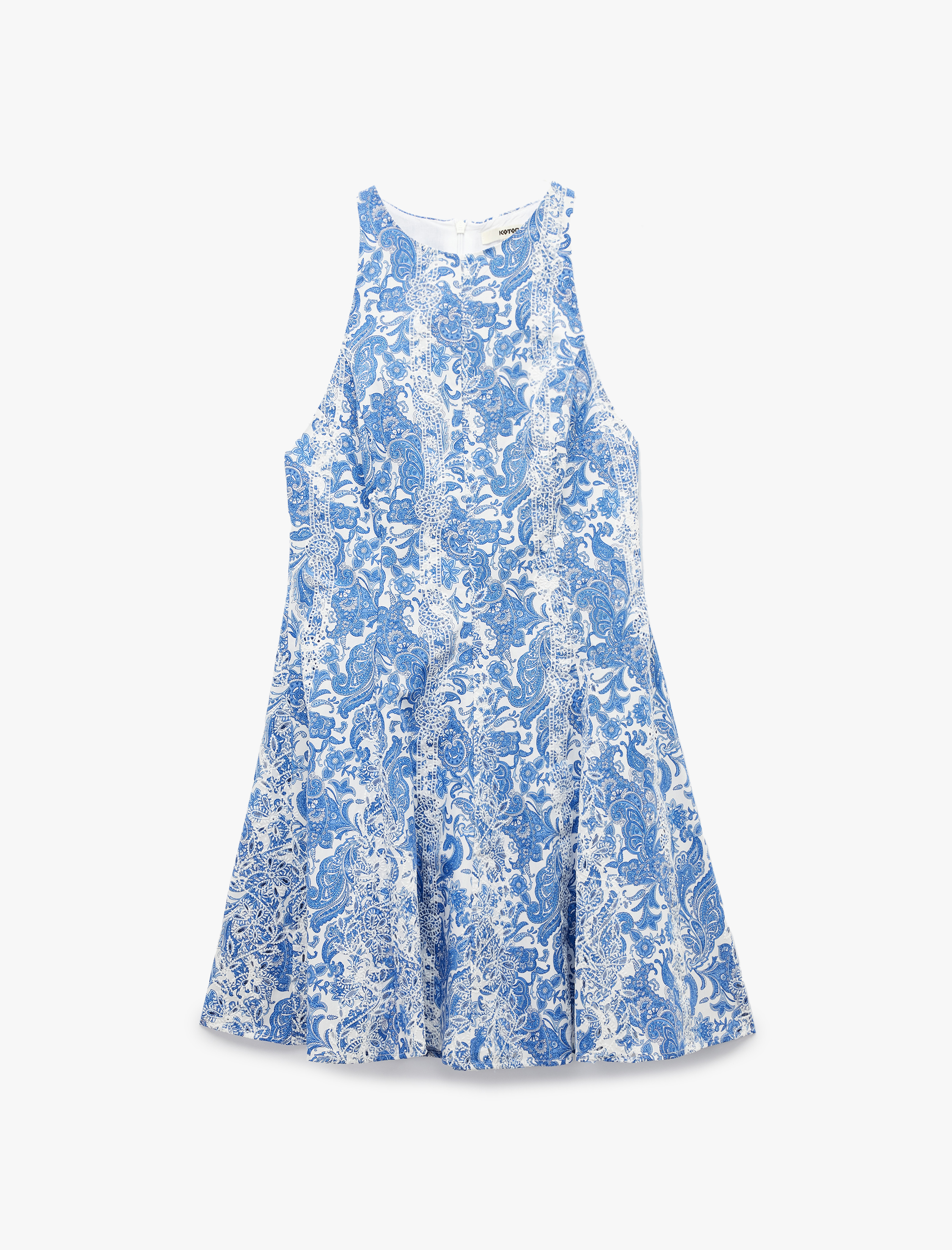   Pamuklu Kolsuz Bisiklet Yaka A Kesim Mini Çiçekli Elbise