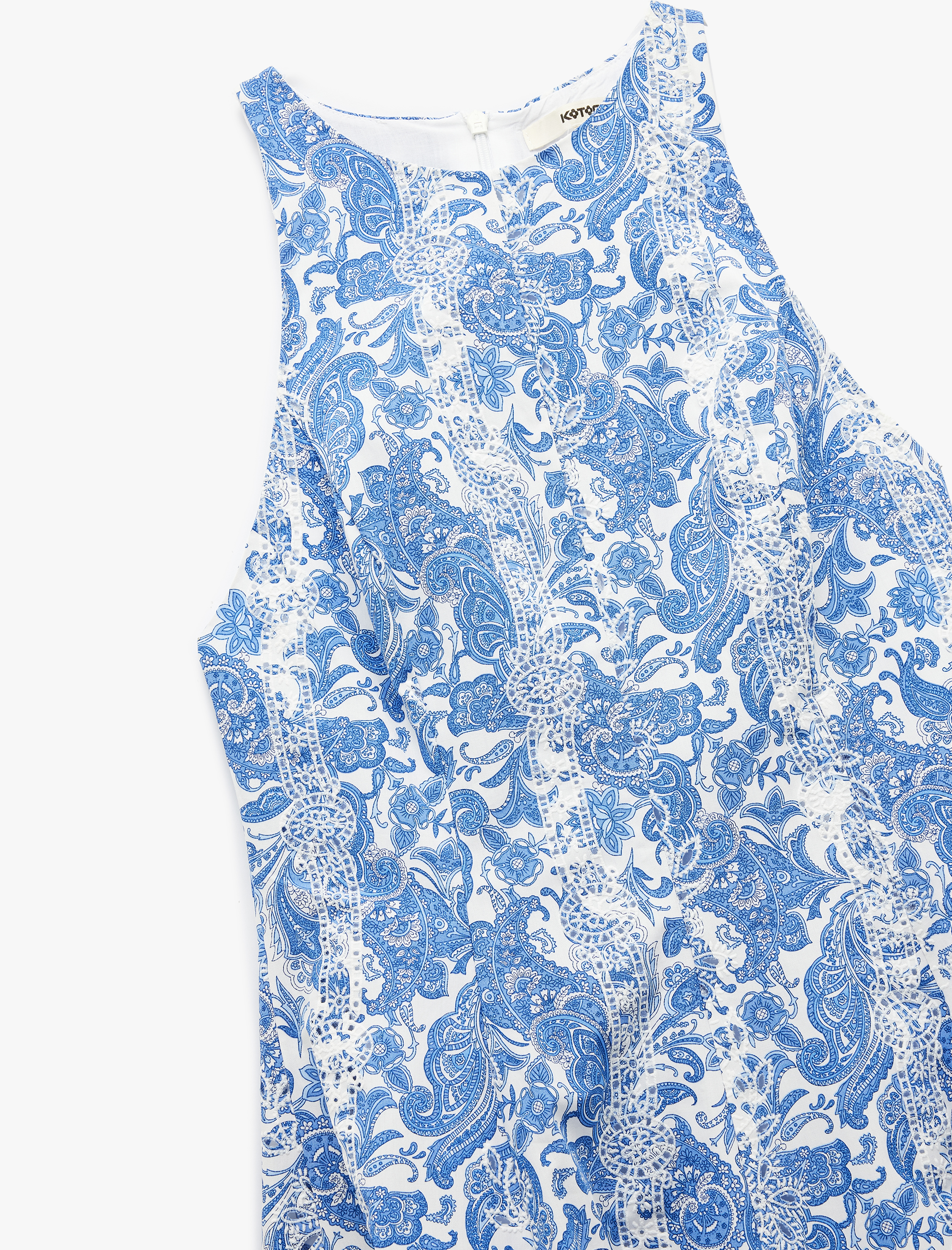   Pamuklu Kolsuz Bisiklet Yaka A Kesim Mini Çiçekli Elbise