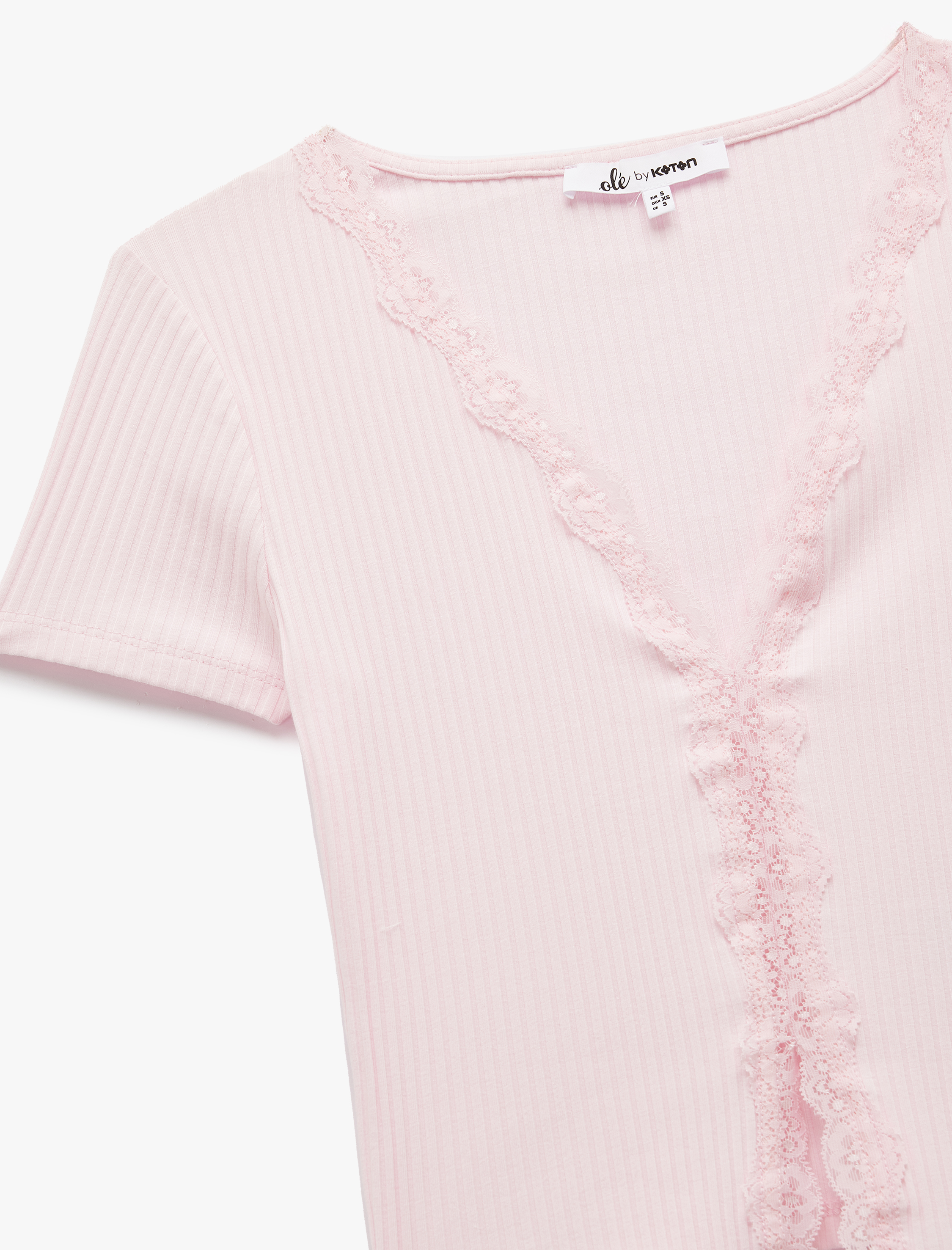   Dantel Detaylı Kısa Kollu V Yaka Tişört