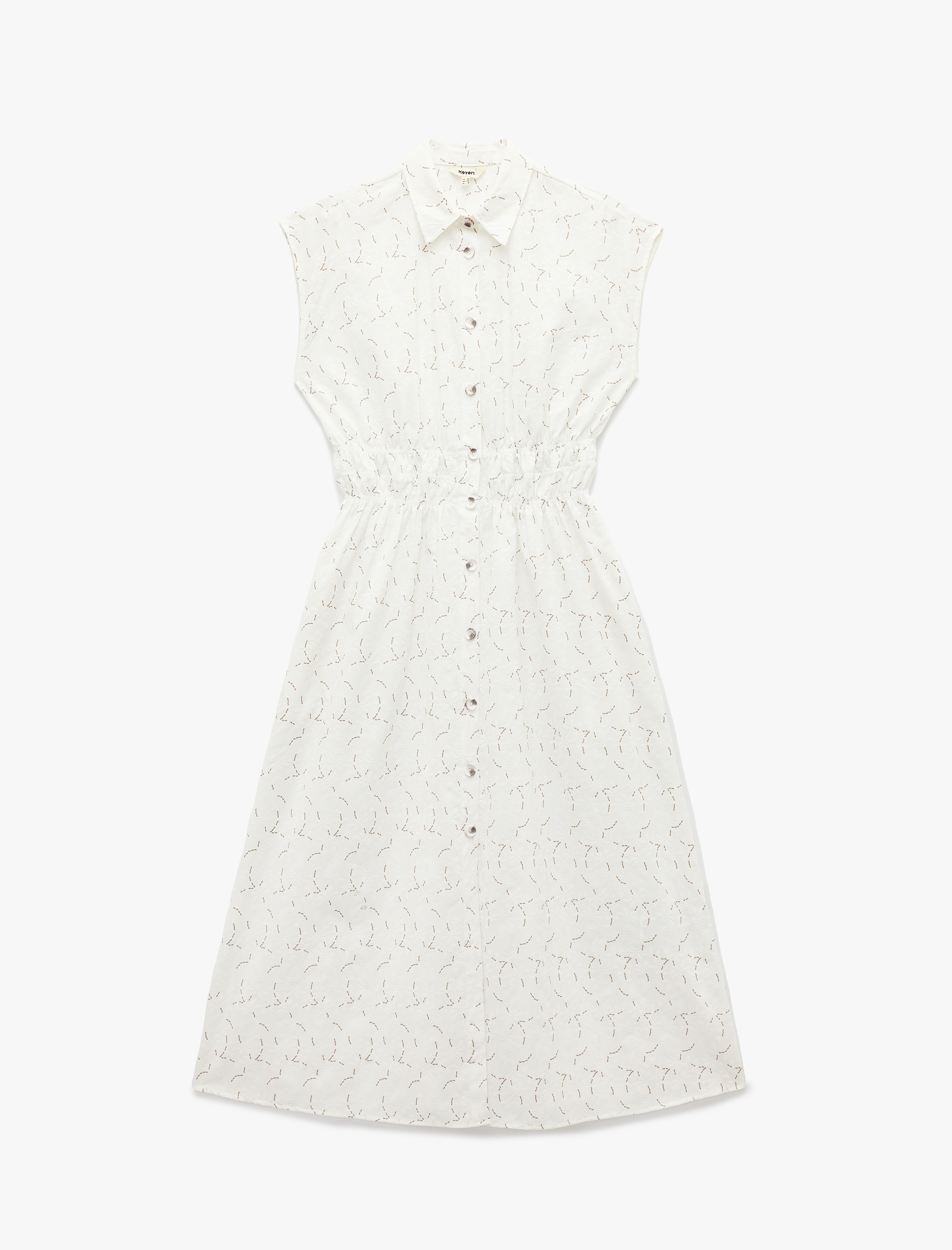   Astarlı Düğmeli Fistolu Desenli Midi Kolsuz Gömlek Elbise