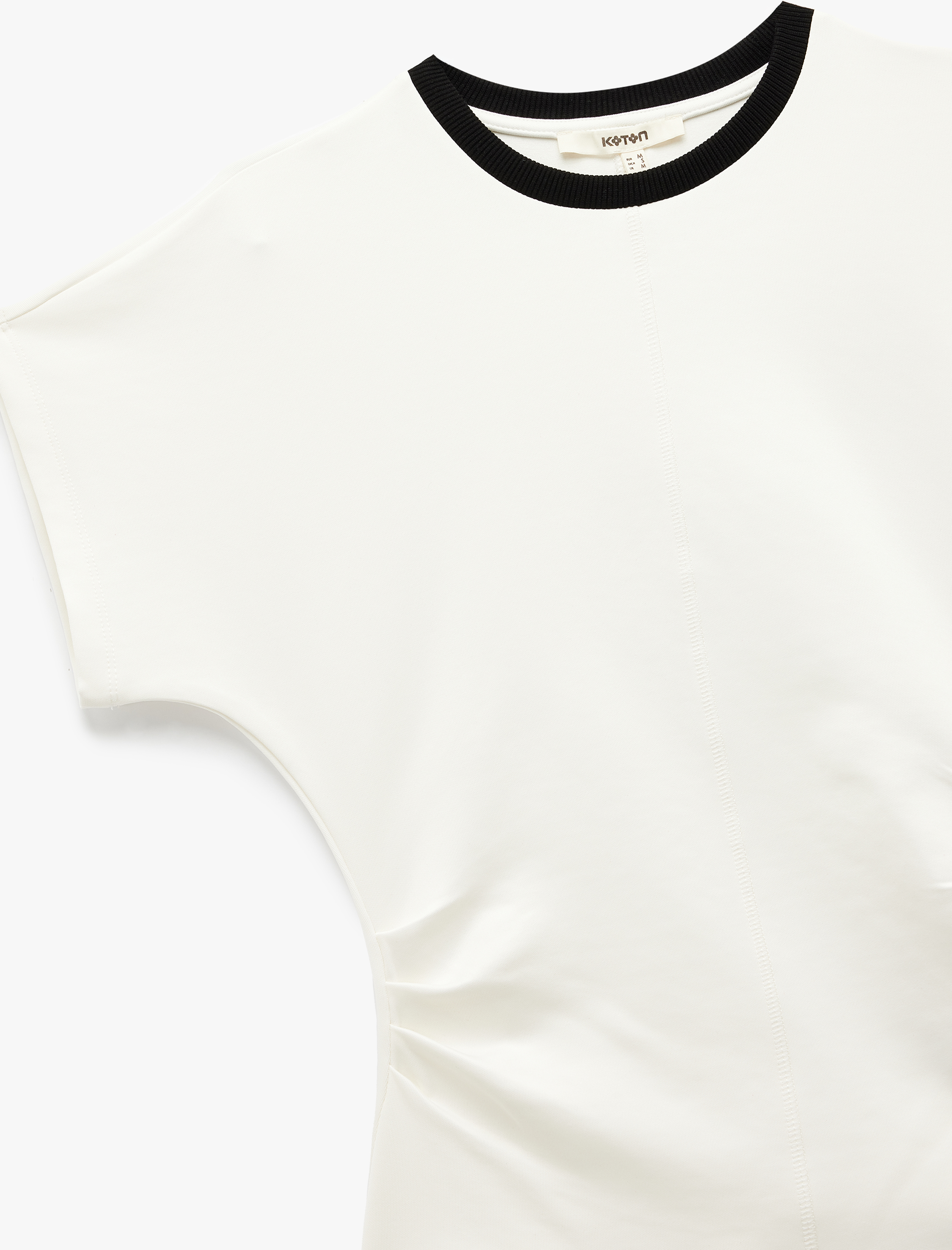   Viskon Kumaş Karışımlı Kısa Kollu Bisiklet Yaka Drape Detaylı Tişört