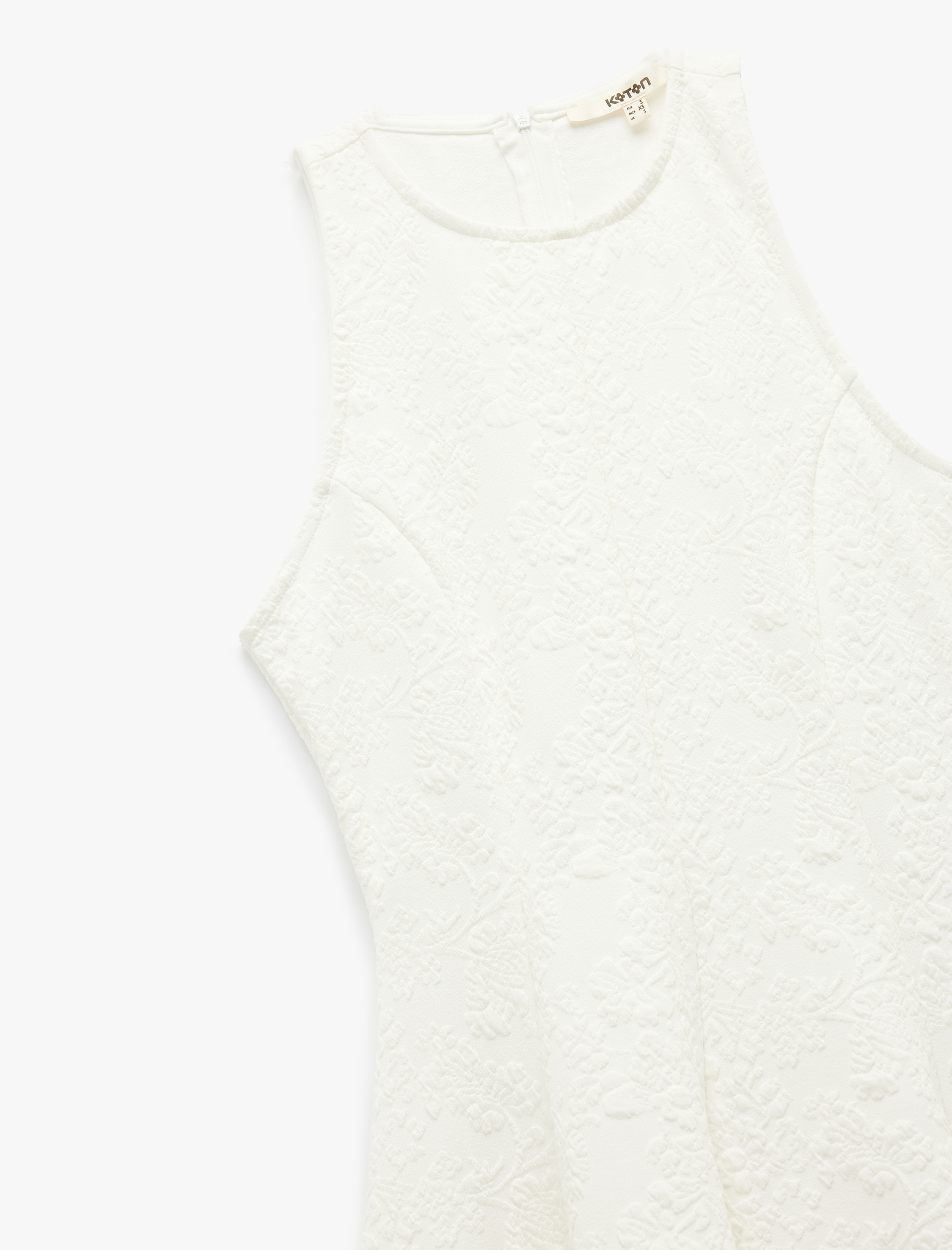   Floral Dokulu Kolsuz Bisiklet Yaka Mini Elbise