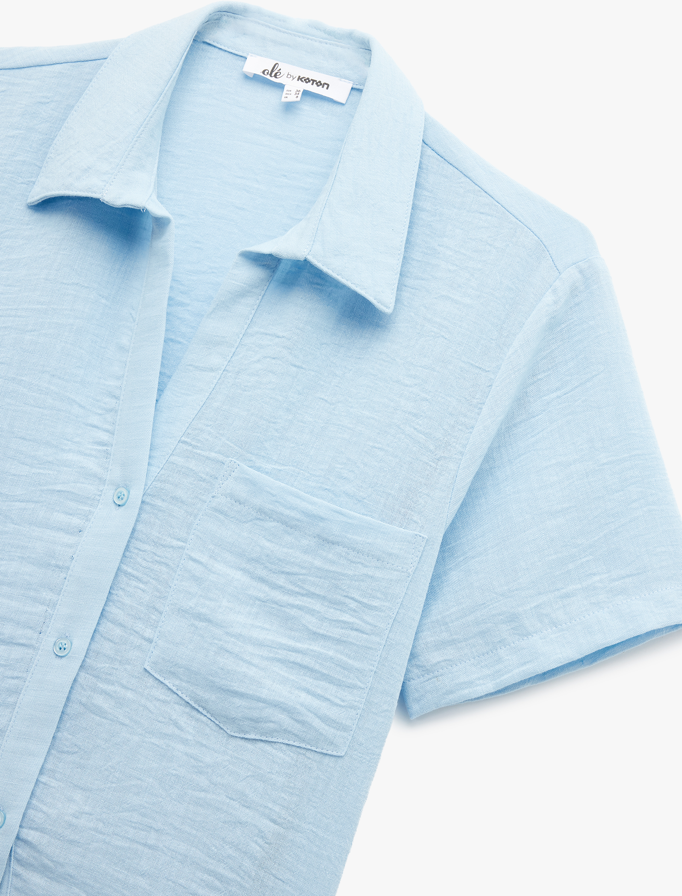   Kısa Kollu Cep Detaylı Klasik Yaka Crop Gömlek