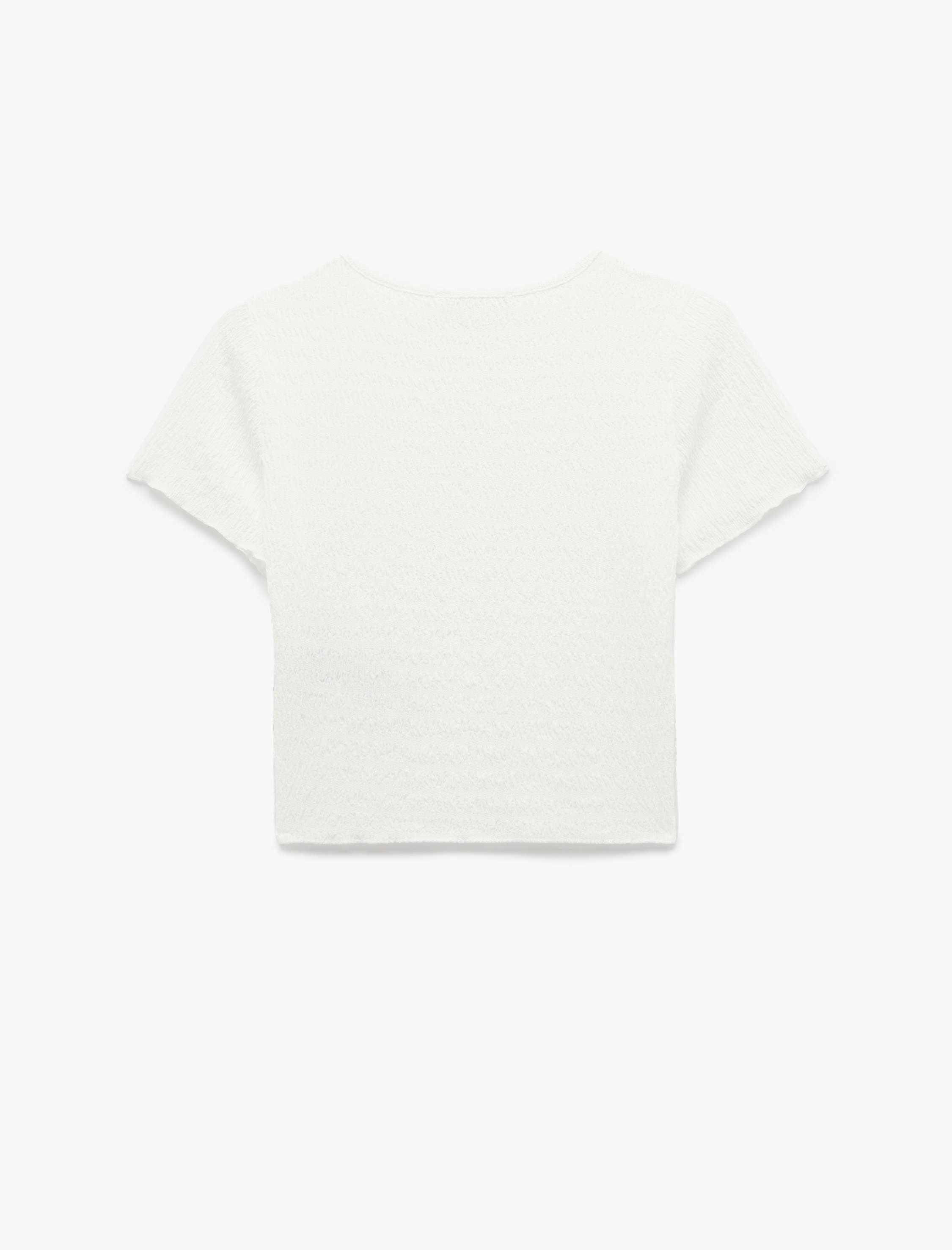   Bürümcük Kumaş Dokulu Kısa Kollu Bisiklet Yaka Crop Tişört