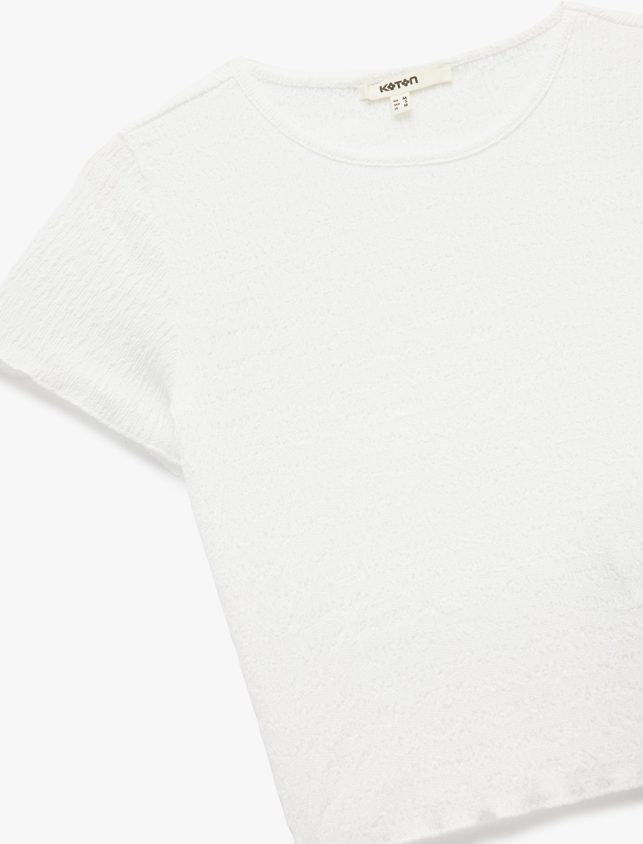   Bürümcük Kumaş Dokulu Kısa Kollu Bisiklet Yaka Crop Tişört