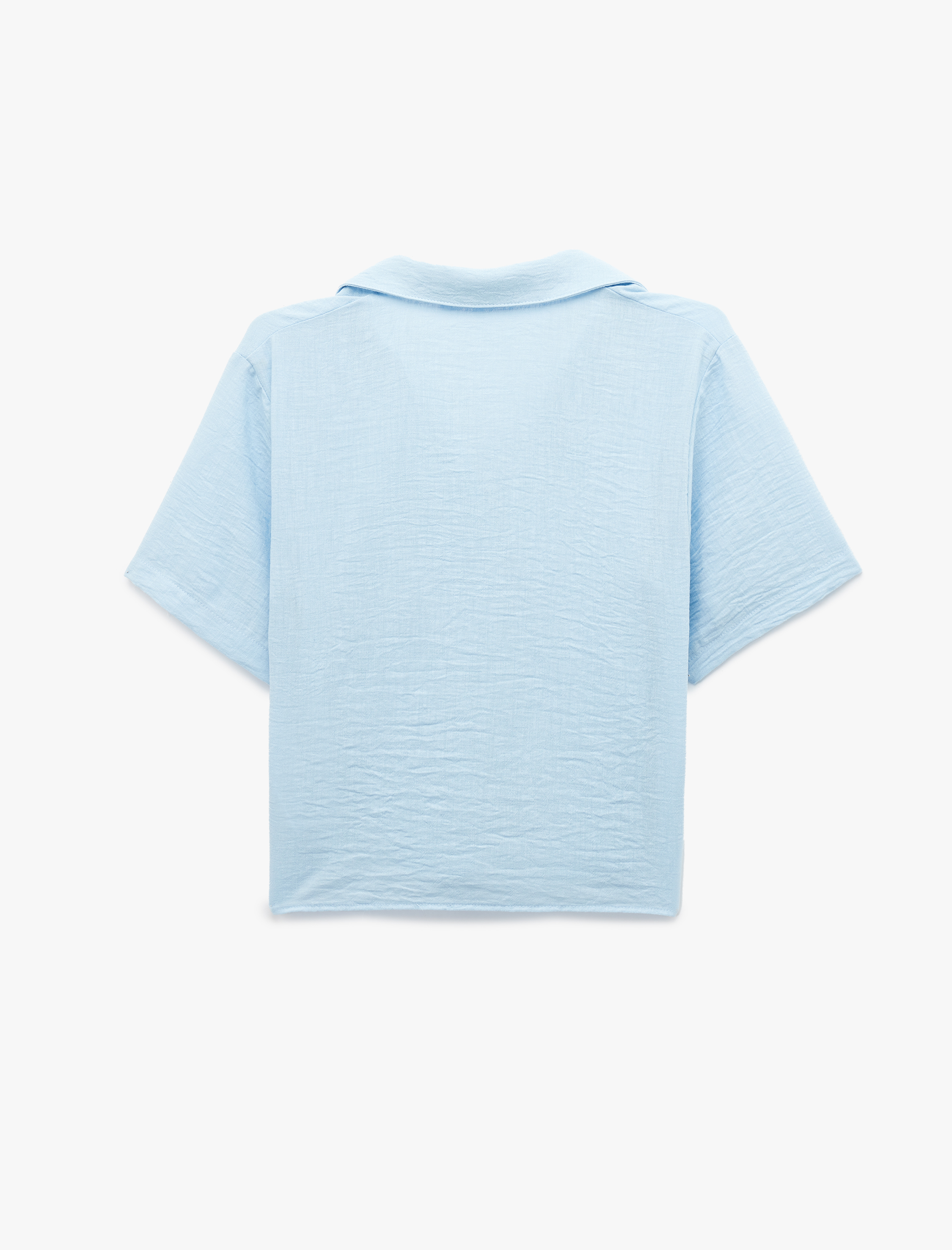   Kısa Kollu Cep Detaylı Klasik Yaka Crop Gömlek