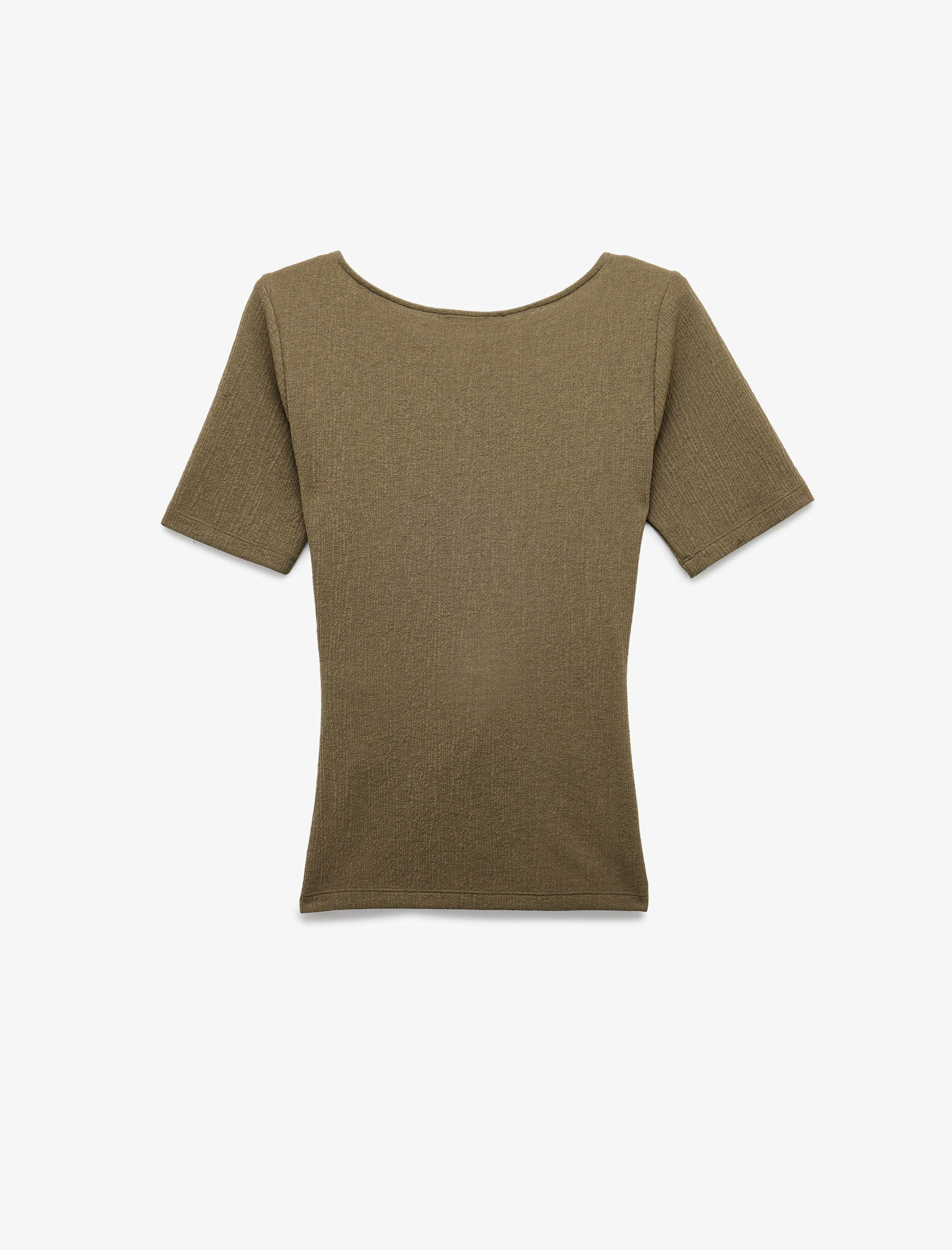   Slim Fit Drape Detaylı Yanları Yırtmaçlı Kısa Kollu Bisiklet Yaka Tişört