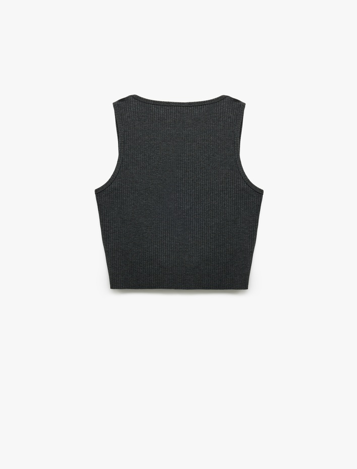  Baskılı Kolsuz Yuvarlak Yaka Kaşkorse Crop Atlet