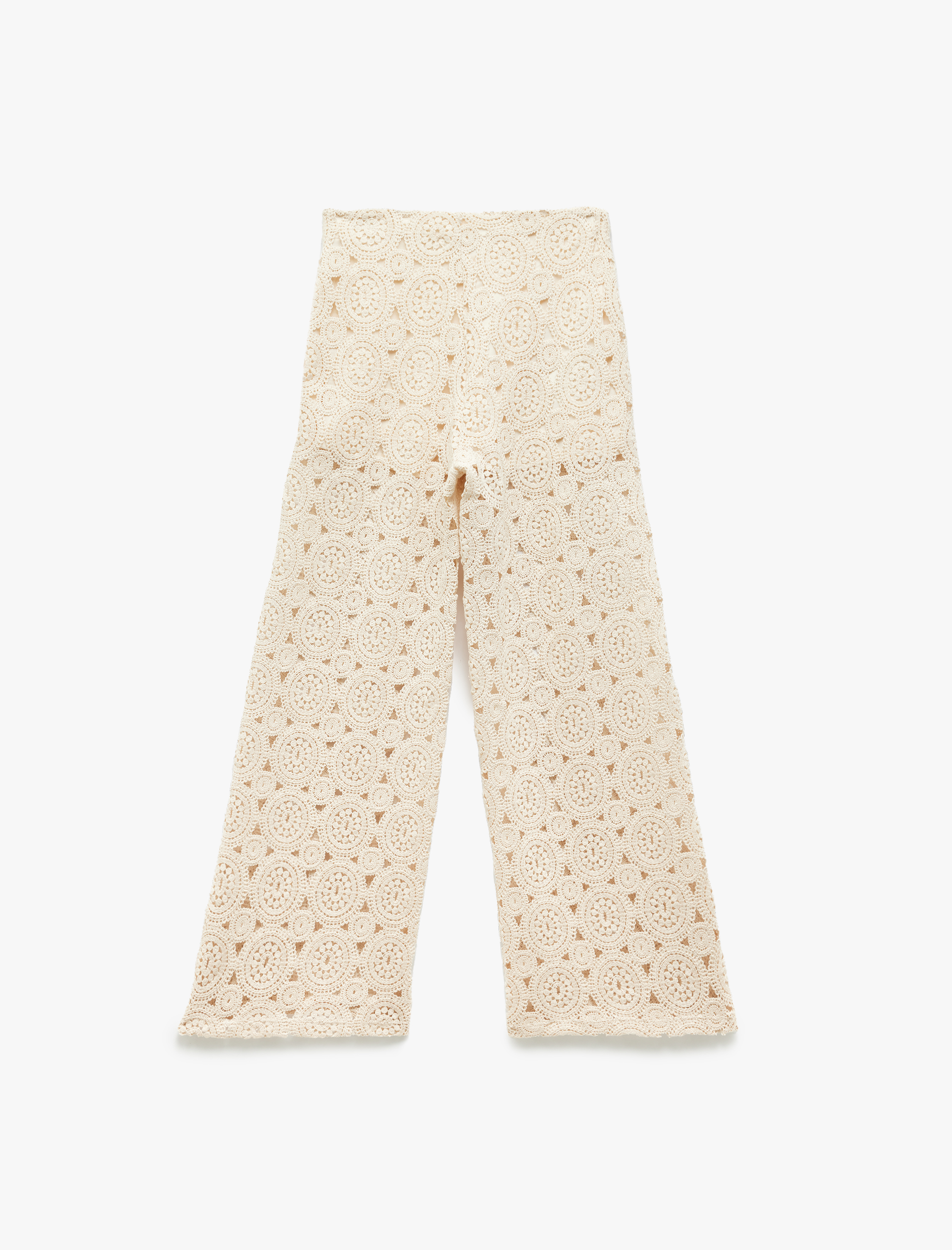   Pamuklu Yarım Astarlı Ajurlu Fermuarlı Kroşe Uzun Pantolon