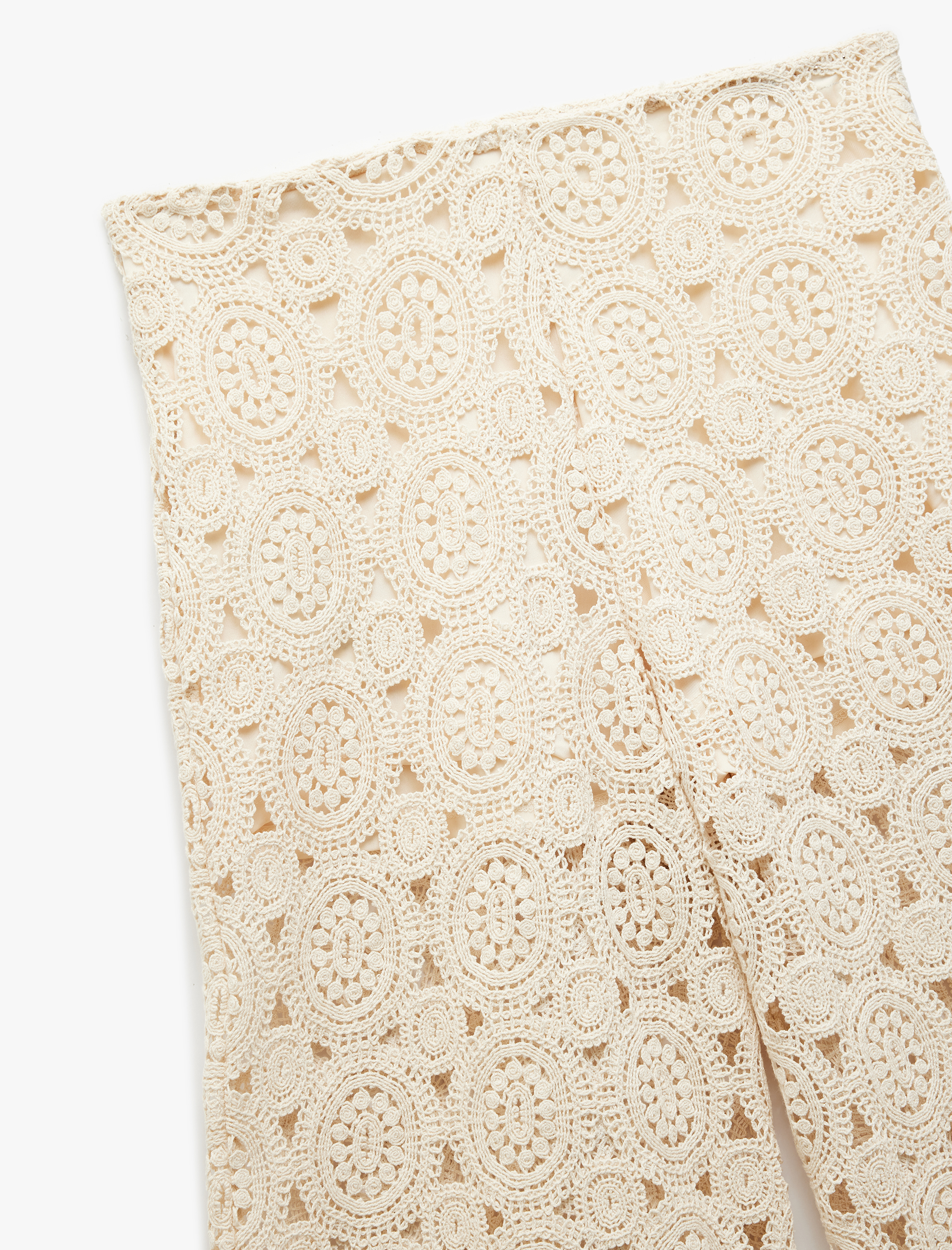   Pamuklu Yarım Astarlı Ajurlu Fermuarlı Kroşe Uzun Pantolon