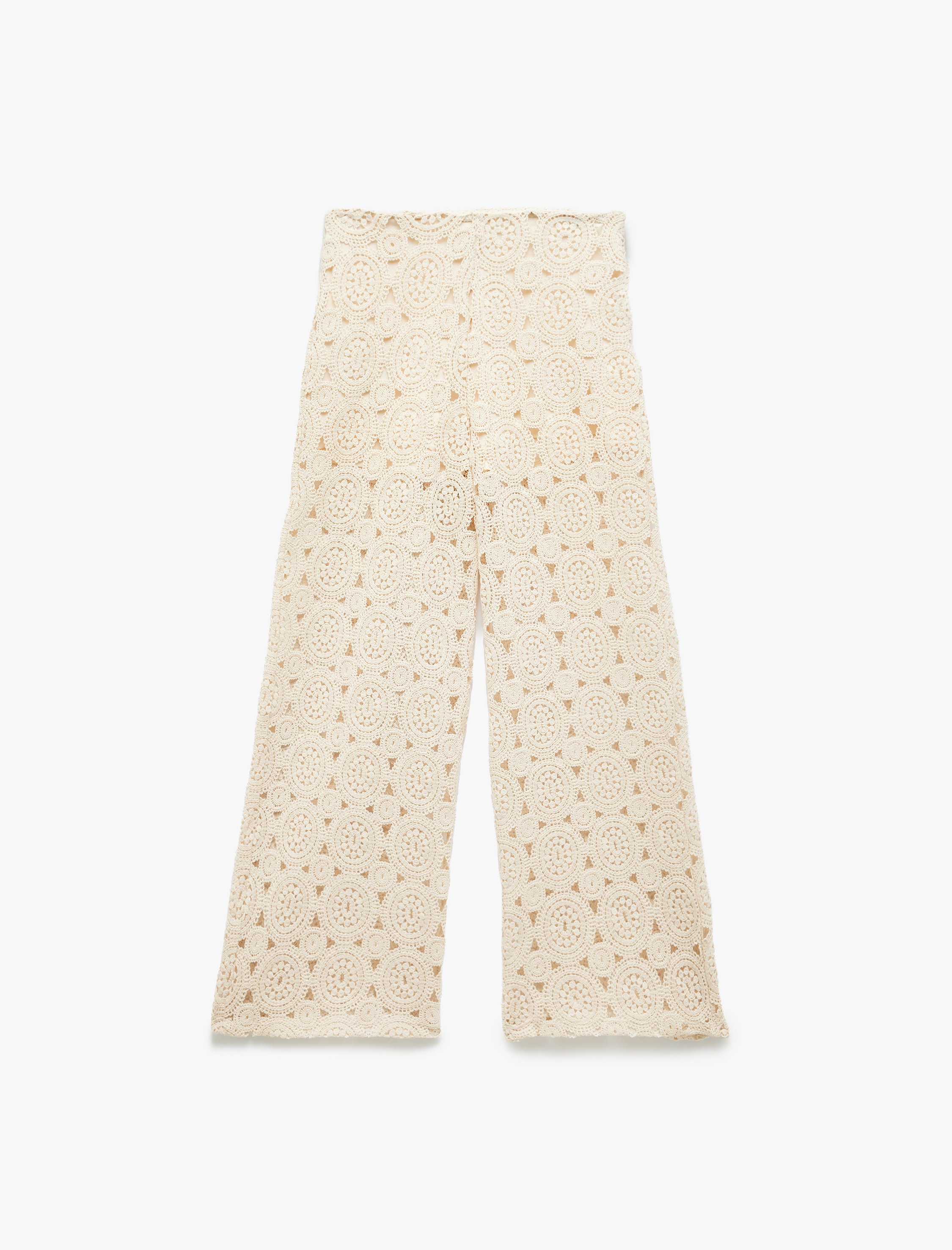   Pamuklu Yarım Astarlı Ajurlu Fermuarlı Kroşe Uzun Pantolon