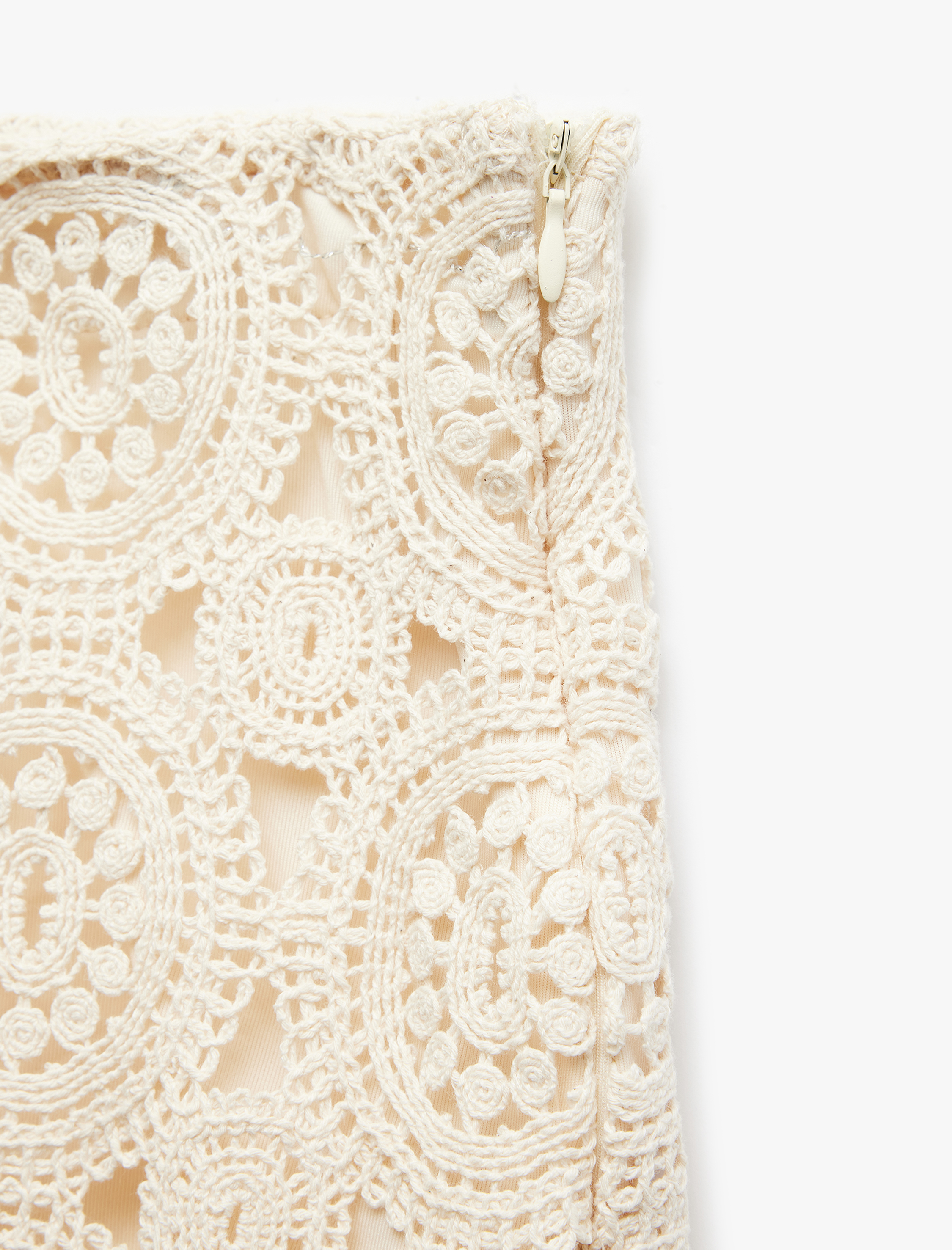   Pamuklu Yarım Astarlı Ajurlu Fermuarlı Kroşe Uzun Pantolon